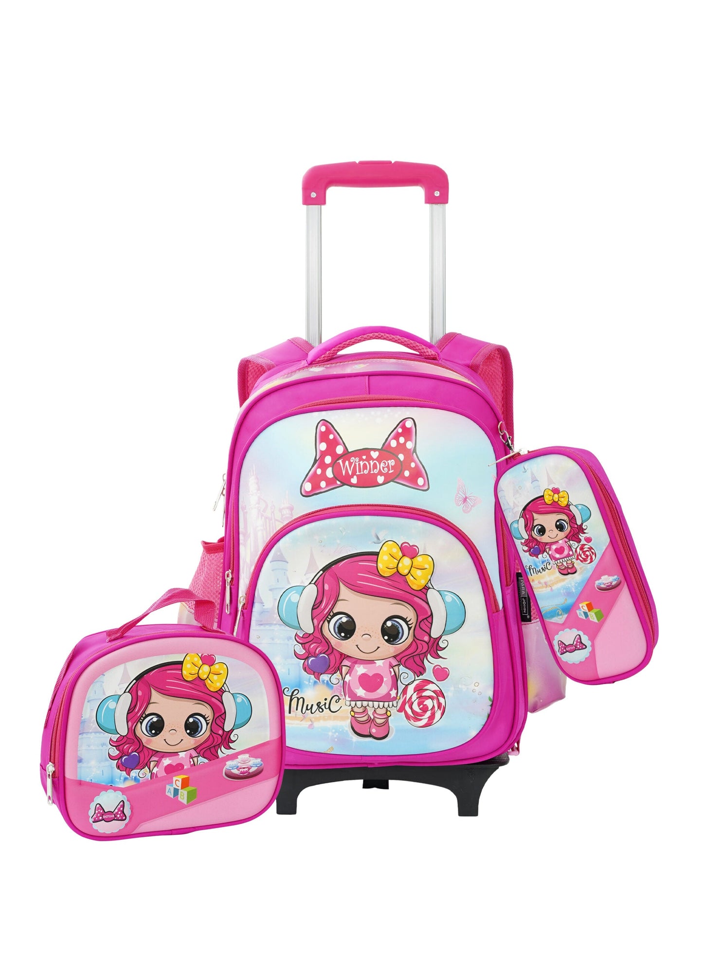 Versatile 3-Piece School Bag Set: Backpack with Trolley, Lunch Box, and Pencil Case PARA JOHN