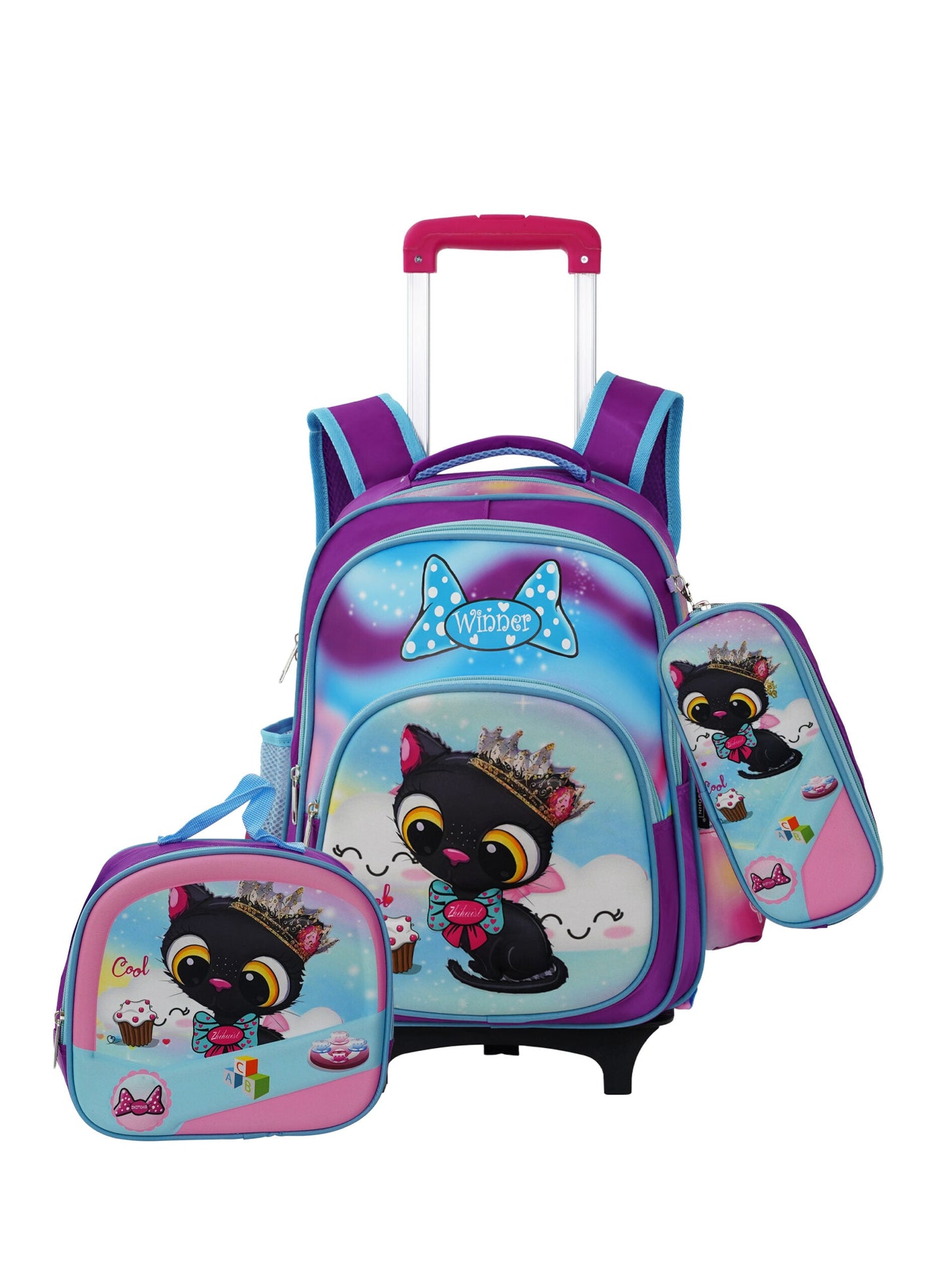Versatile 3-Piece School Bag Set: Backpack with Trolley, Lunch Box, and Pencil Case PARA JOHN