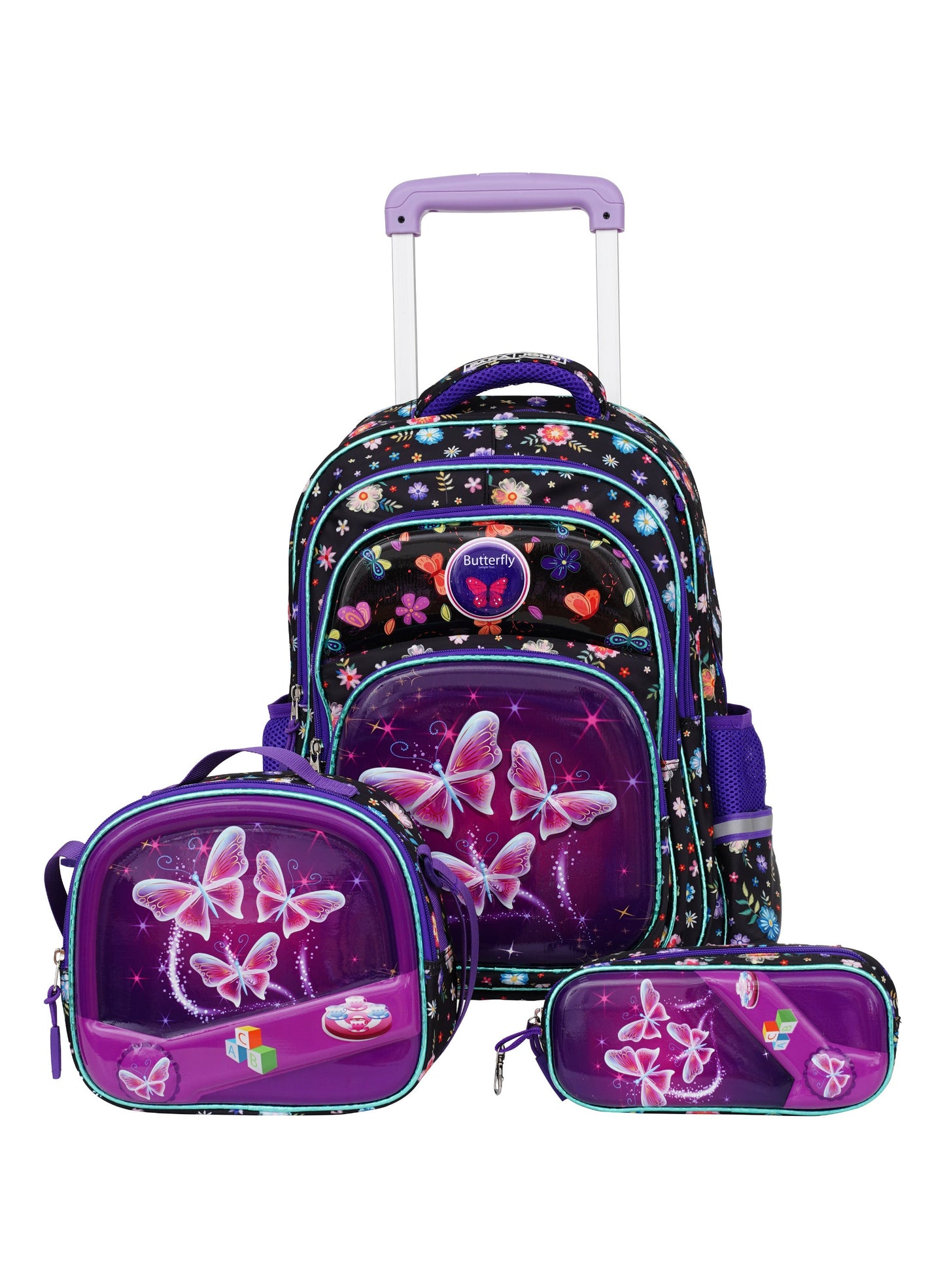 StarKids Series Kids Roller Schoolbag Set of 3 - Butterfly Purple PARAJOHN UAE