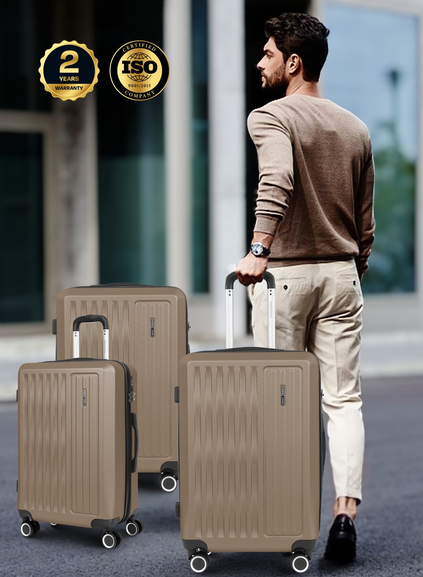 Parajohn Nexus Series 3 Piece Lightweight Luggage Set | Small 10KG, Medium 20KG & Large 30KG ABS 8 Wheels Luggage