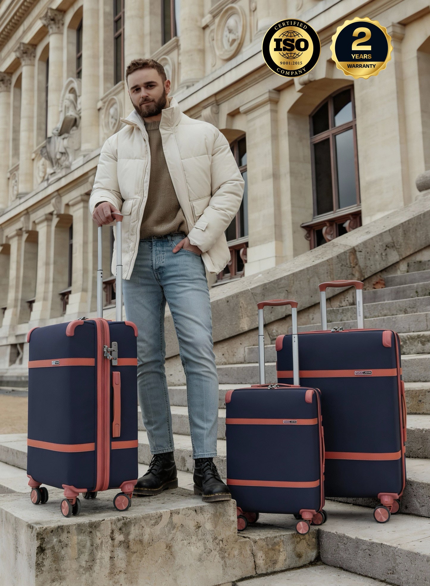 Parajohn Voyageur ABS Set of 3 Luggage | Lightweight Small 10KG, Medium 20KG & Large 30KG 8 Wheels Trolley Hardsided Travel Suitcase PARAJOHN UAE