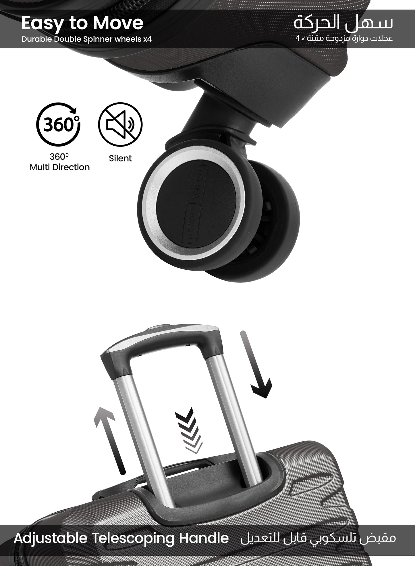 Parajohn Evoline Series 3 Piece Lightweight Luggage Set | Small 10KG, Medium 20KG & Large 30KG ABS 8 Wheels Luggage