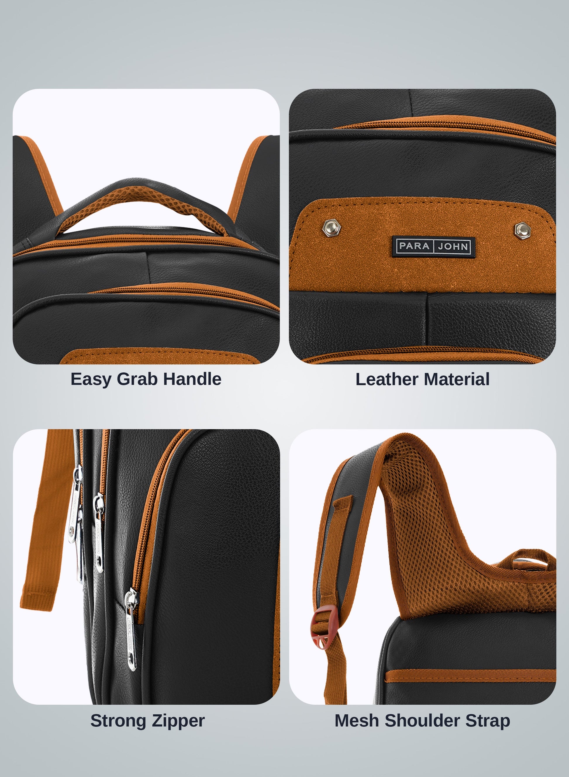 Parajohn PU Leather Backpack – 16” Stylish & Durable Multi-Compartment Laptop Bag (34x14x45 cm)  PARAJOHN UAE