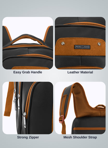 Parajohn PU Leather Backpack – 16” Stylish & Durable Multi-Compartment Laptop Bag (34x14x45 cm)  PARAJOHN UAE