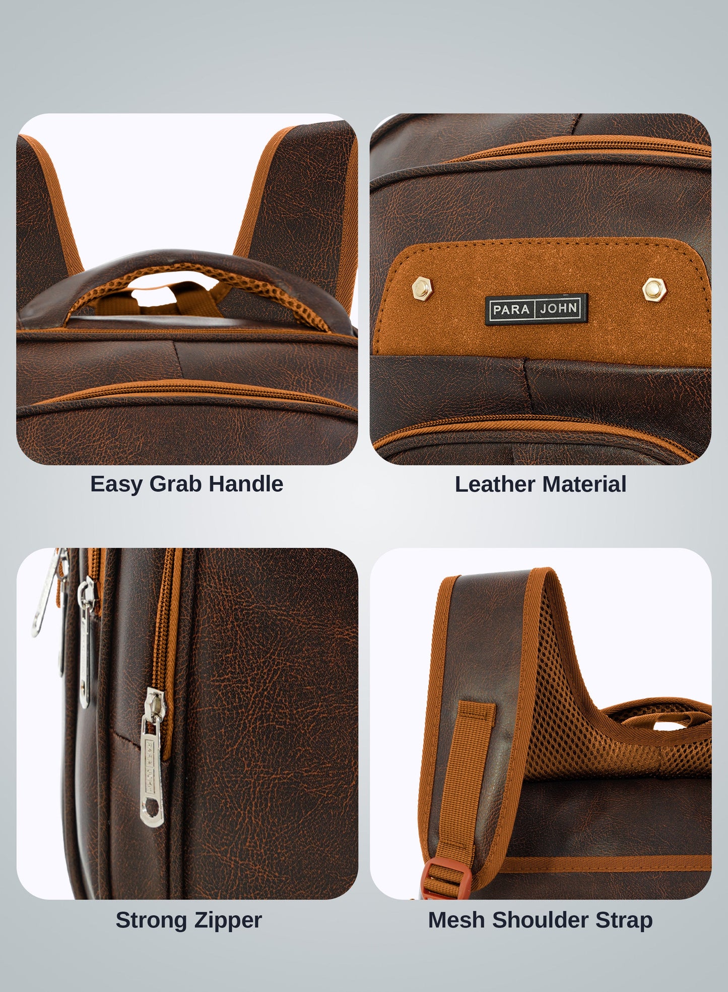 Parajohn PU Leather Backpack – 16” Stylish & Durable Multi-Compartment Laptop Bag (34x14x45 cm)  PARAJOHN UAE