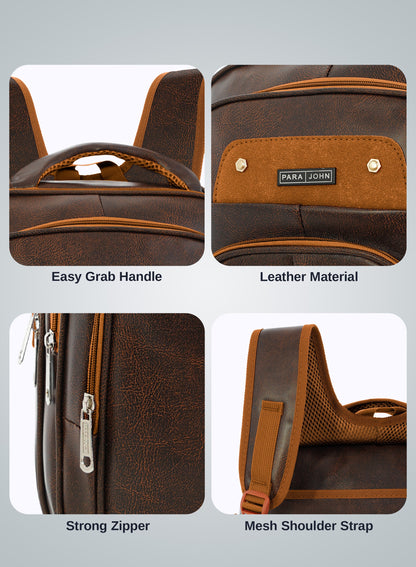 Parajohn PU Leather Backpack – 16” Stylish & Durable Multi-Compartment Laptop Bag (34x14x45 cm)  PARAJOHN UAE
