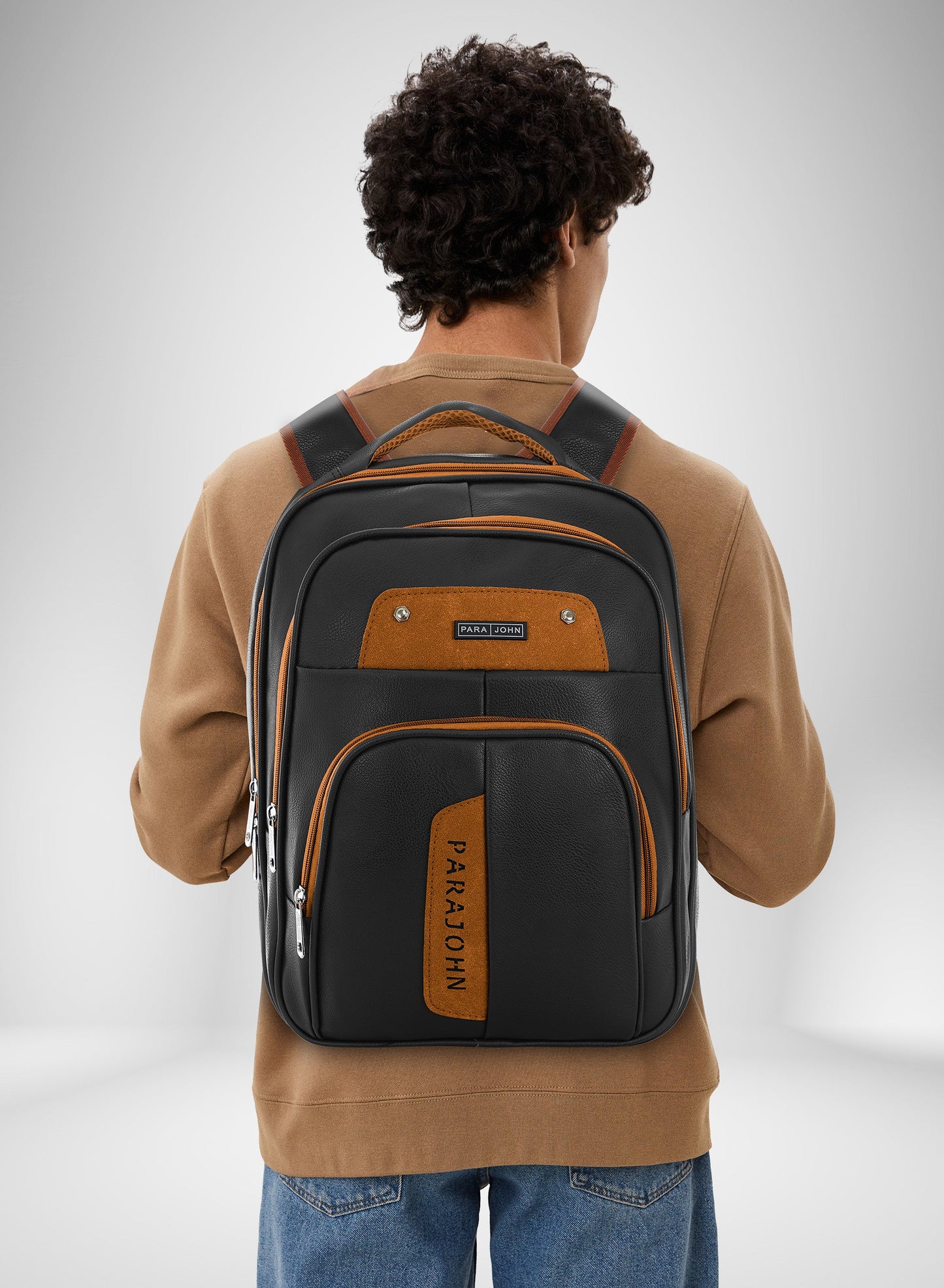 Parajohn PU Leather Backpack – 16” Stylish & Durable Multi-Compartment Laptop Bag (34x14x45 cm)  PARAJOHN UAE