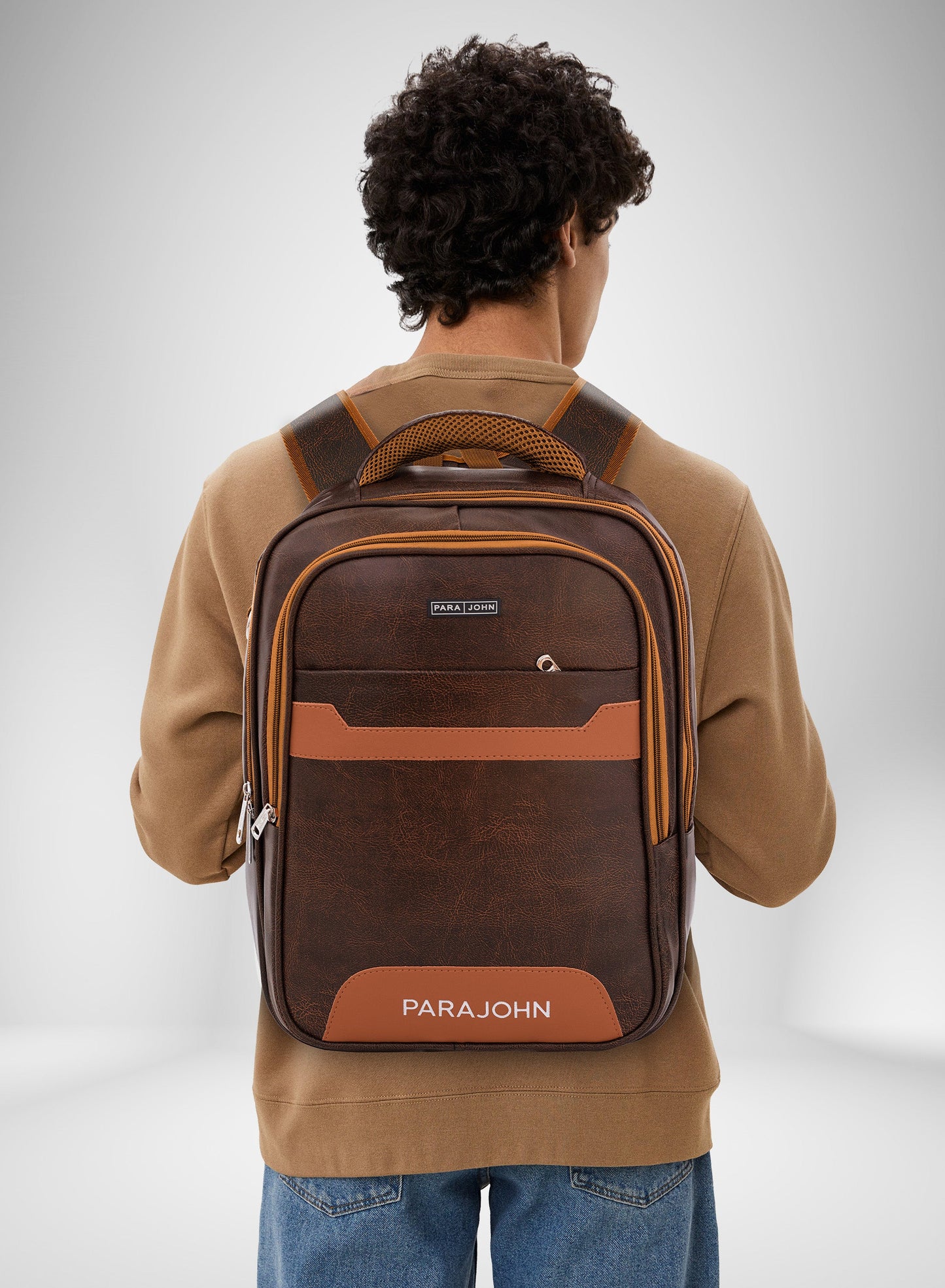 Parajohn PU Leather Backpack – 16” Stylish & Durable Multi-Compartment Laptop Bag (34x14x45 cm)  PARAJOHN UAE