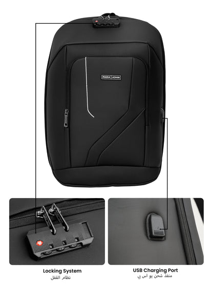 Para John ITRAX 19 inches Laptop Backpack – 30L Capacity, Functional & Durable with Multi-Pocket Organization, Charging Port, Locking System and Hidden Compartment
