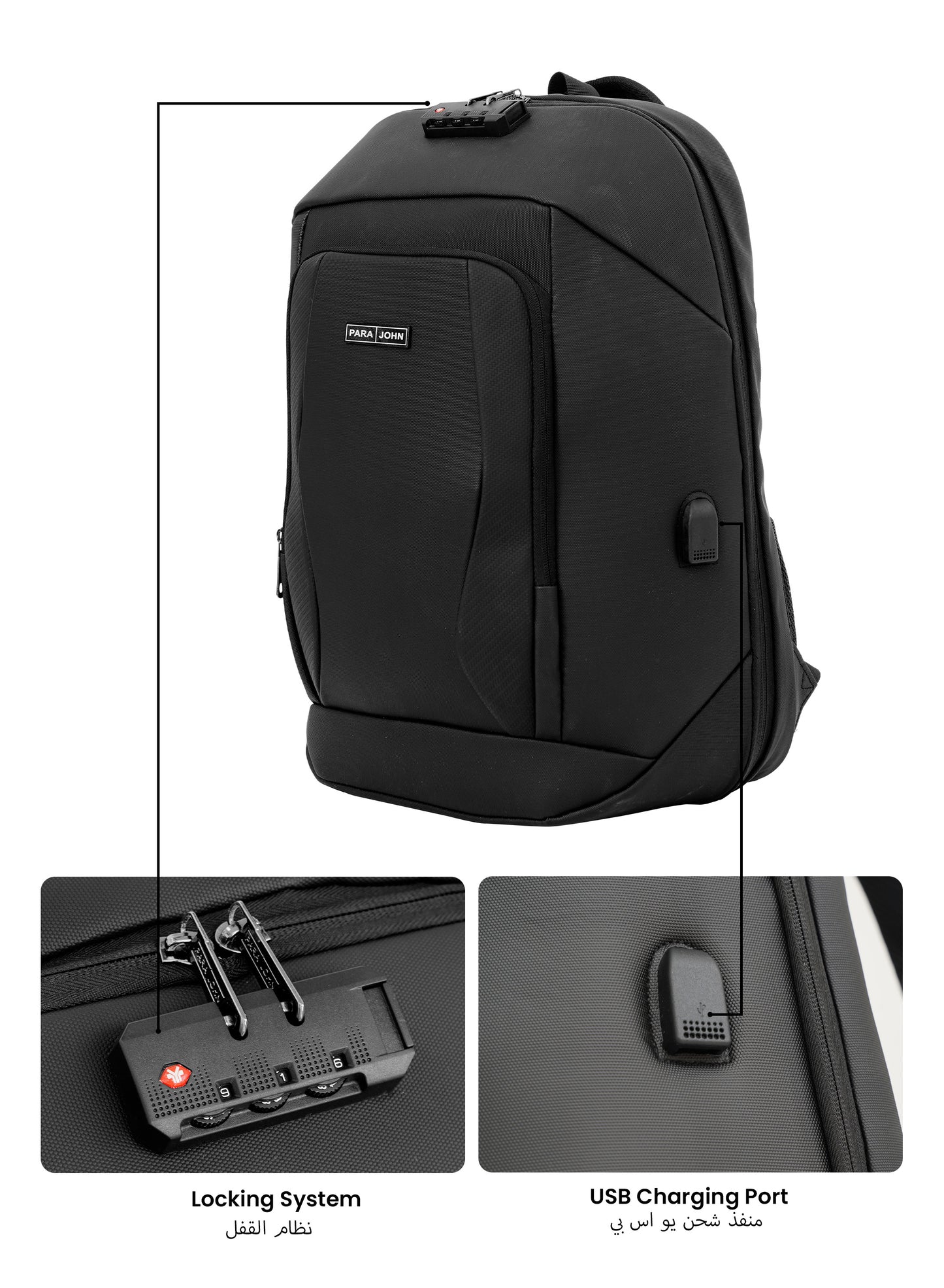 Para John ITRAX 19 inches Laptop Backpack – 30L Capacity, Functional & Durable with Multi-Pocket Organization, Charging Port, Locking System and Hidden Compartment