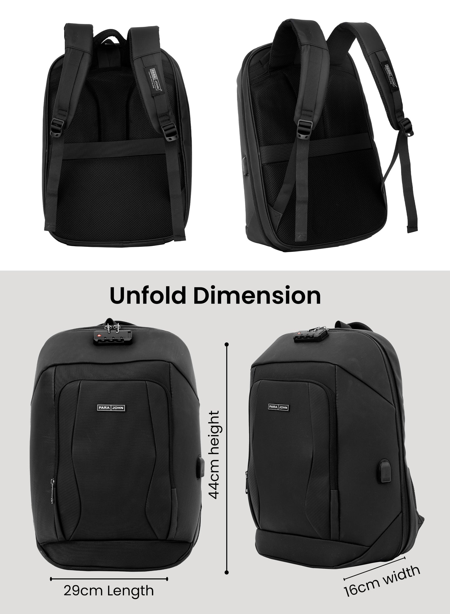 Para John ITRAX 19 inches Laptop Backpack – 30L Capacity, Functional & Durable with Multi-Pocket Organization, Charging Port, Locking System and Hidden Compartment