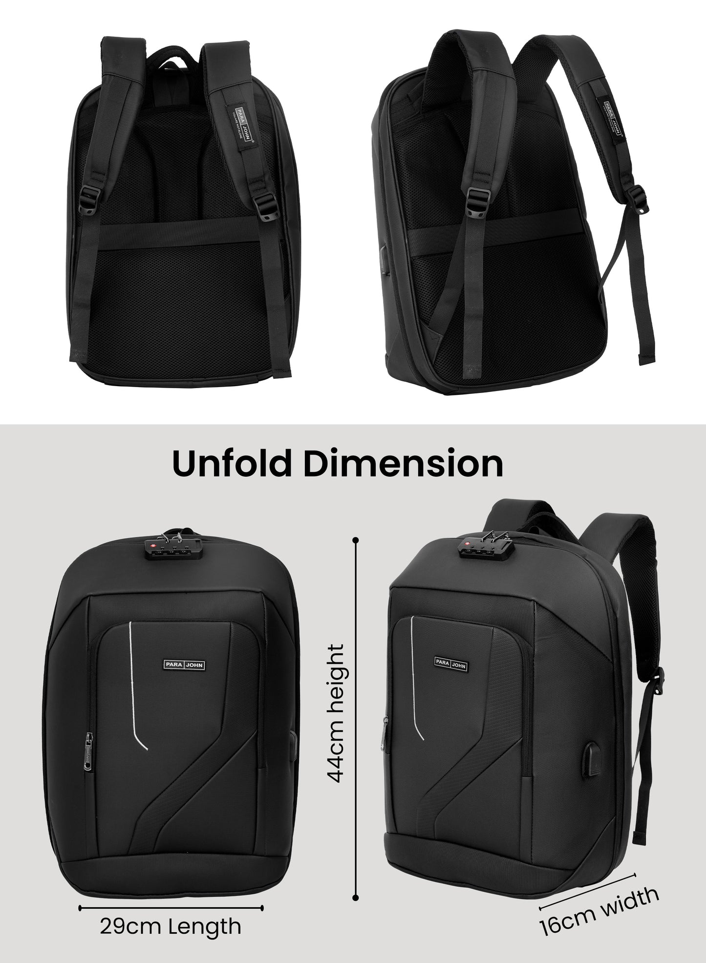 Para John ITRAX 19 inches Laptop Backpack – 30L Capacity, Functional & Durable with Multi-Pocket Organization, Charging Port, Locking System and Hidden Compartment