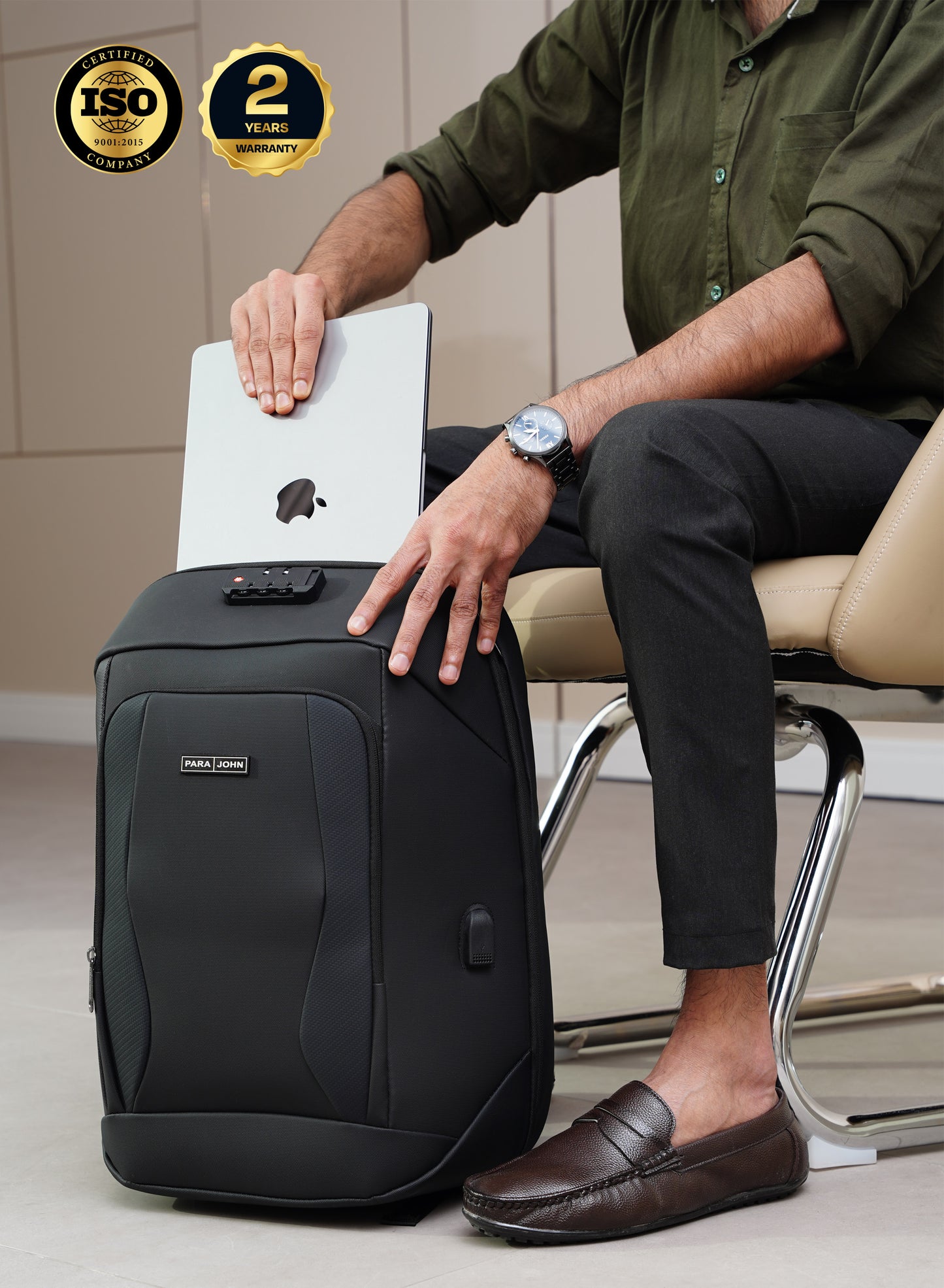 Para John ITRAX 19 inches Laptop Backpack – 30L Capacity, Functional & Durable with Multi-Pocket Organization, Charging Port, Locking System and Hidden Compartment