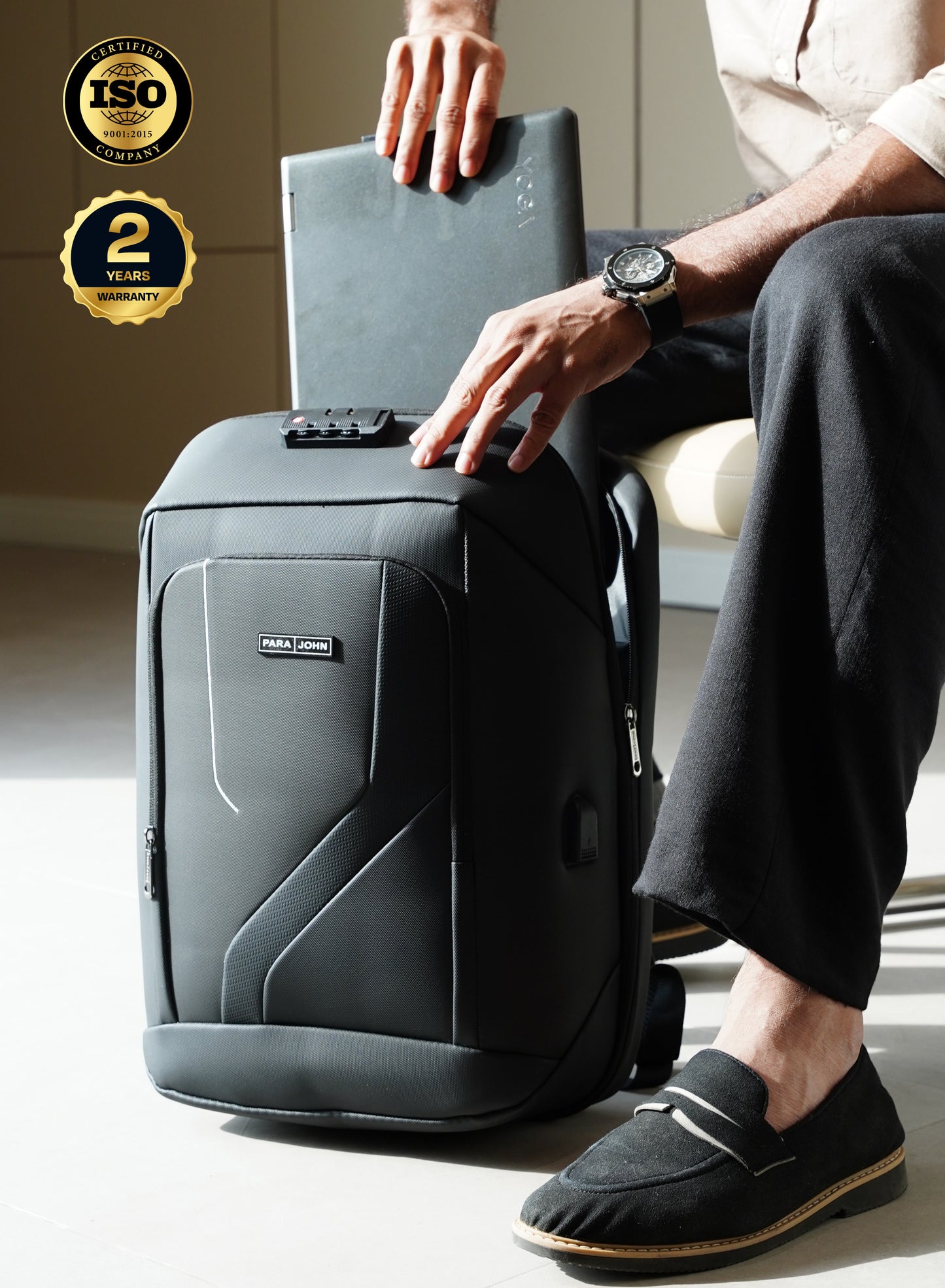 Para John ITRAX 19 inches Laptop Backpack – 30L Capacity, Functional & Durable with Multi-Pocket Organization, Charging Port, Locking System and Hidden Compartment