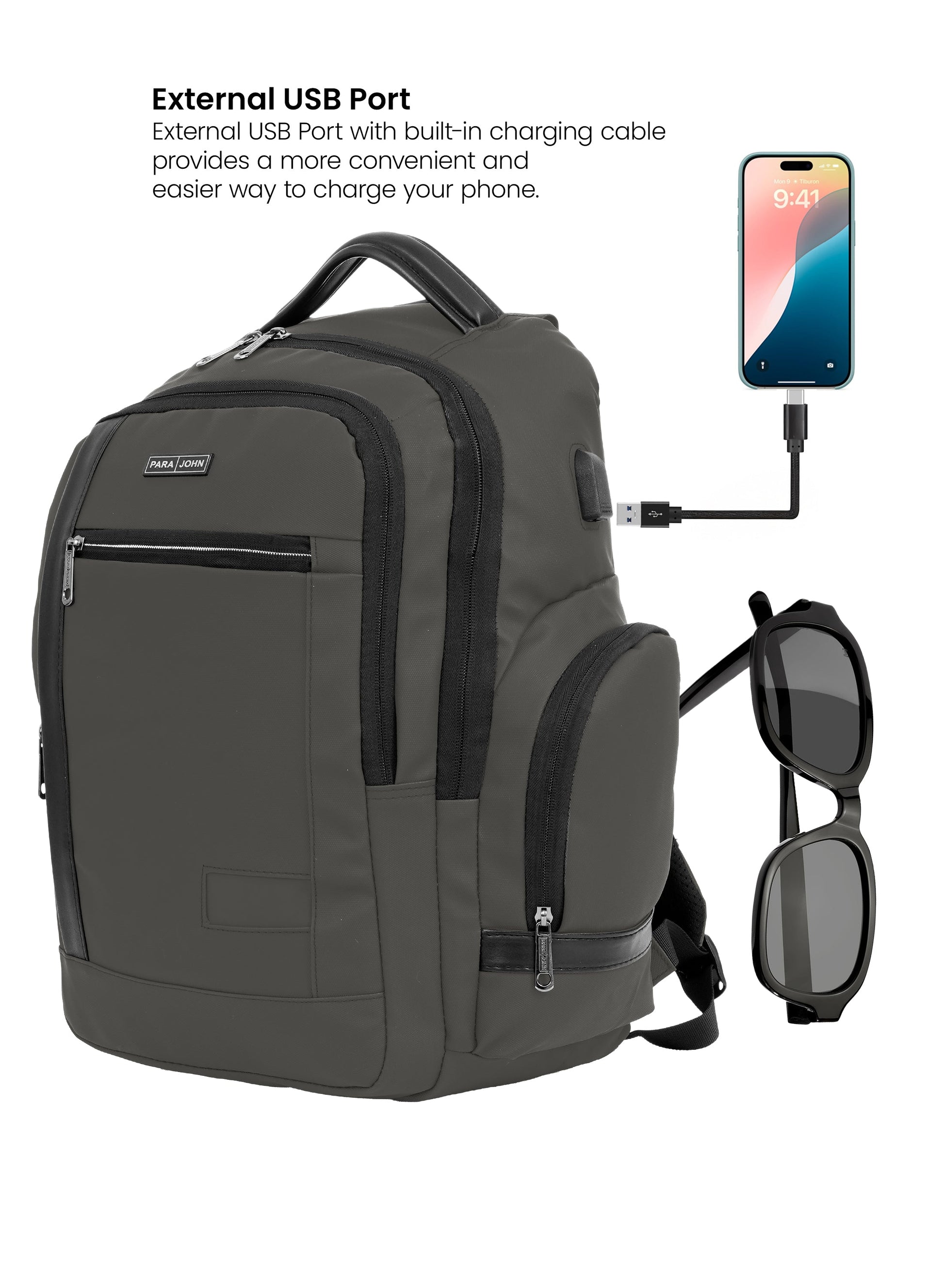 Parajohn CityGear 18 Inch Laptop Backpack for Men – Premium PU Leather Business Travel Bag with USB Charging Port, Multi-Compartment Office Backpack  PARAJOHN UAE