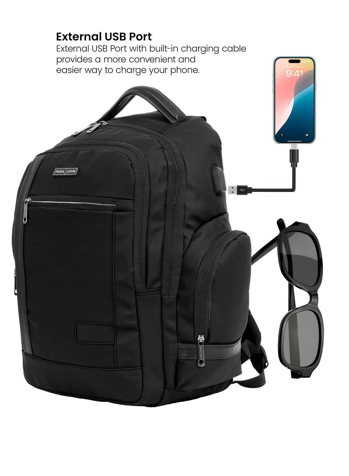Parajohn CityGear 18 Inch Laptop Backpack for Men – Premium PU Leather Business Travel Bag with USB Charging Port, Multi-Compartment Office Backpack  PARAJOHN UAE