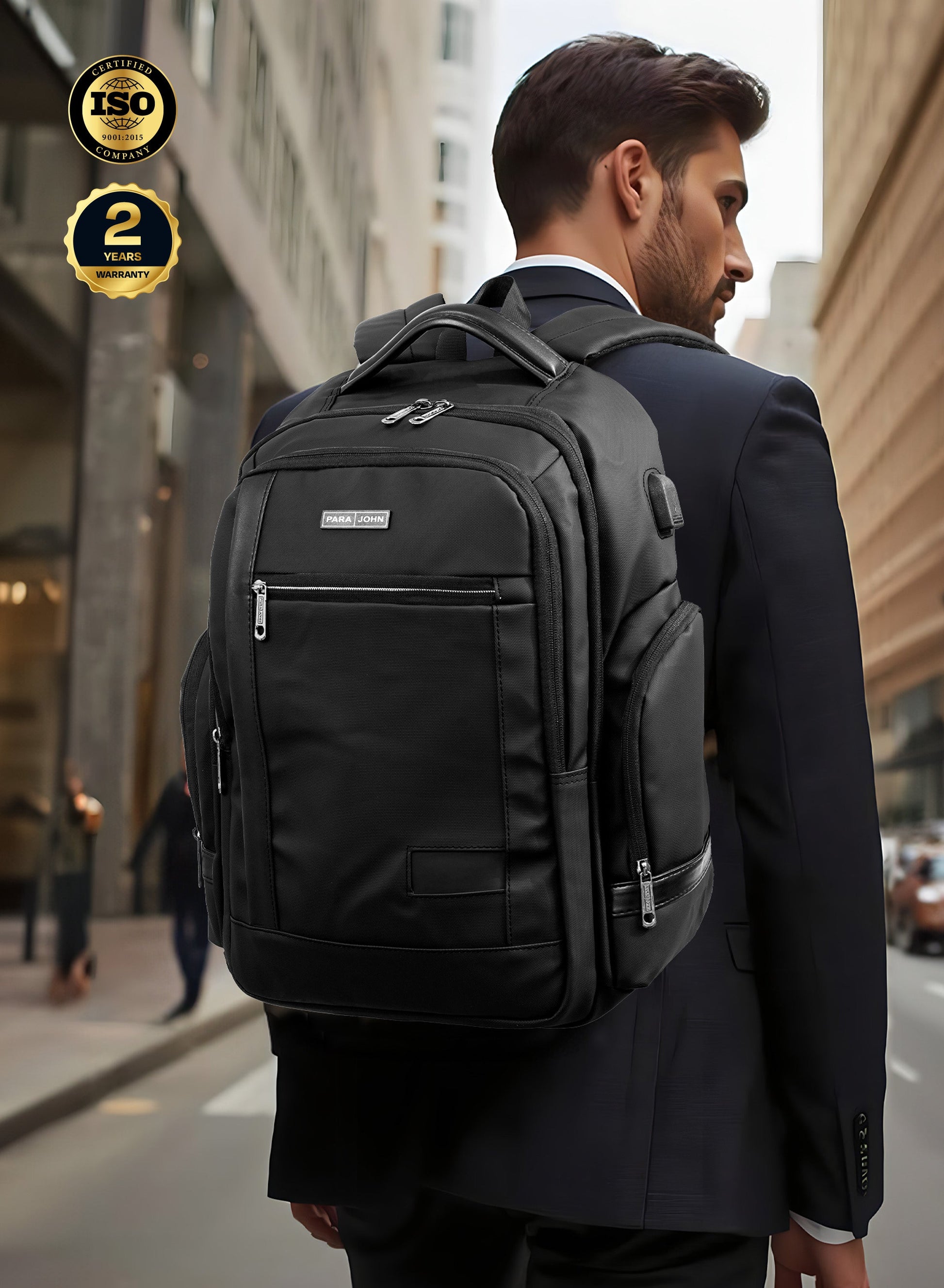 Parajohn CityGear 18 Inch Laptop Backpack for Men – Premium PU Leather Business Travel Bag with USB Charging Port, Multi-Compartment Office Backpack  PARAJOHN UAE