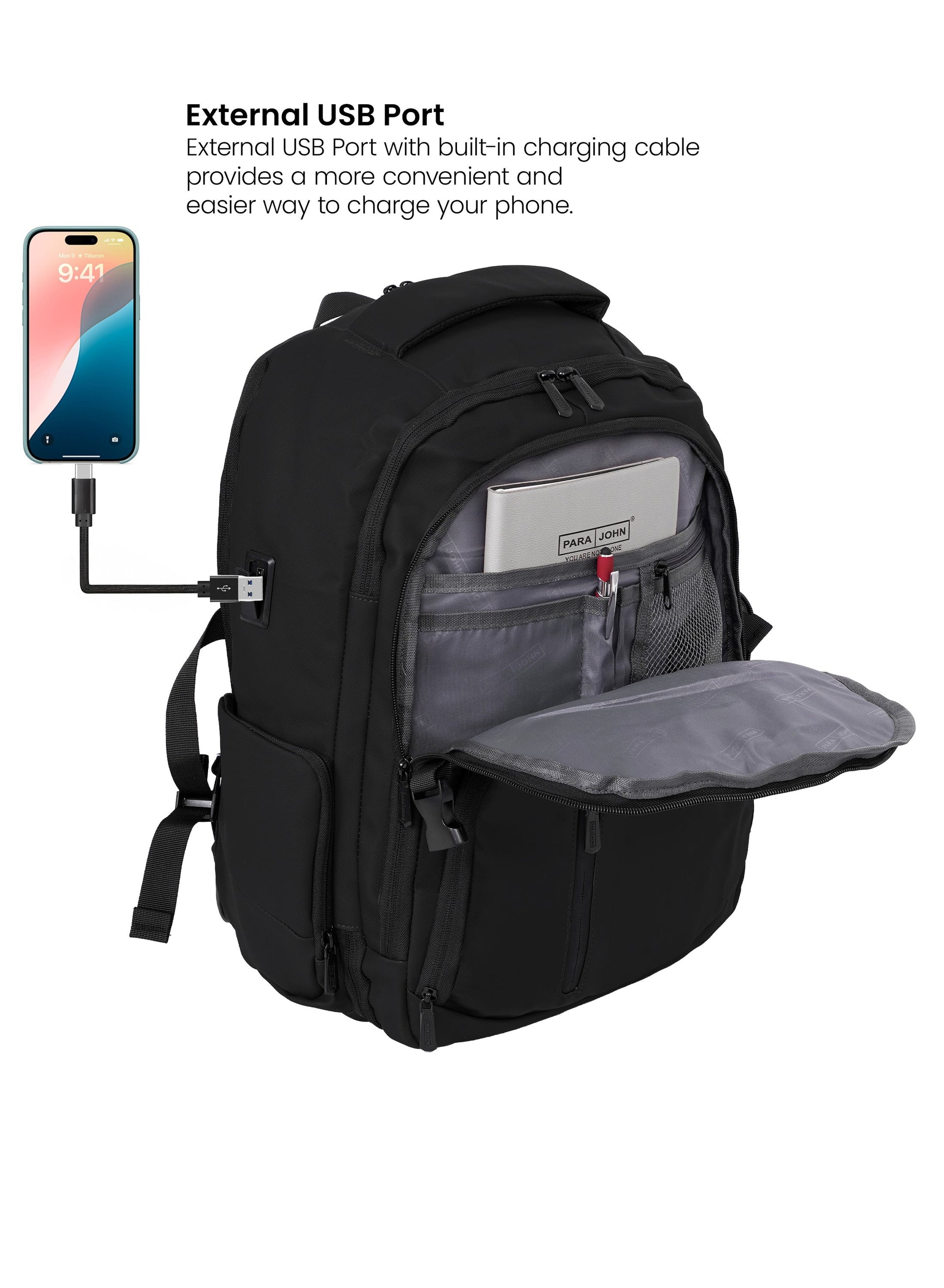 Parajohn UrbanForge 18 Inch Laptop Backpack for Men – Water-Resistant Smart Travel Backpack with USB Charging Port, Spacious Multi-Compartment Business & College Backpack  PARAJOHN UAE
