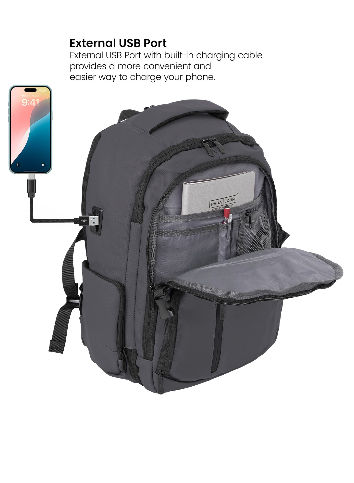 Parajohn UrbanForge 18 Inch Laptop Backpack for Men – Water-Resistant Smart Travel Backpack with USB Charging Port, Spacious Multi-Compartment Business & College Backpack  PARAJOHN UAE