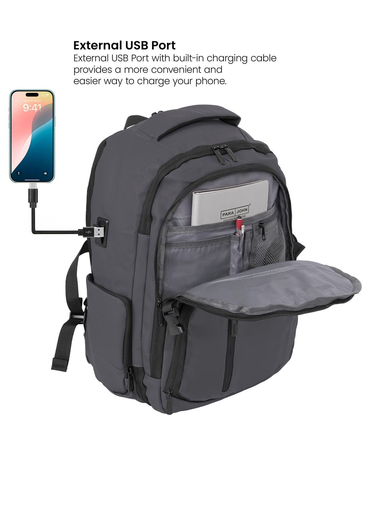 Parajohn UrbanForge 18 Inch Laptop Backpack for Men – Water-Resistant Smart Travel Backpack with USB Charging Port, Spacious Multi-Compartment Business & College Backpack  PARAJOHN UAE