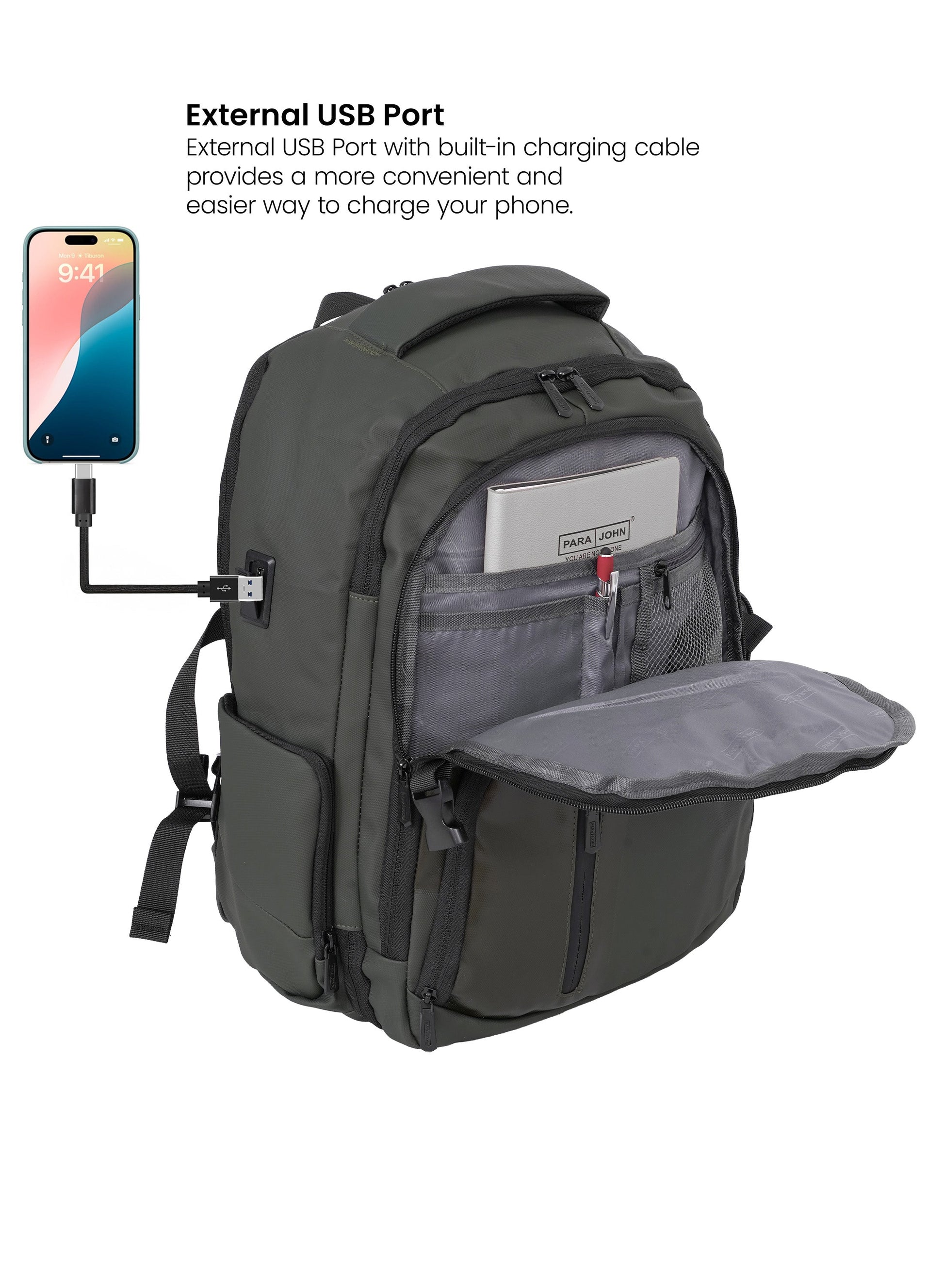Parajohn UrbanForge 18 Inch Laptop Backpack for Men – Water-Resistant Smart Travel Backpack with USB Charging Port, Spacious Multi-Compartment Business & College Backpack  PARAJOHN UAE
