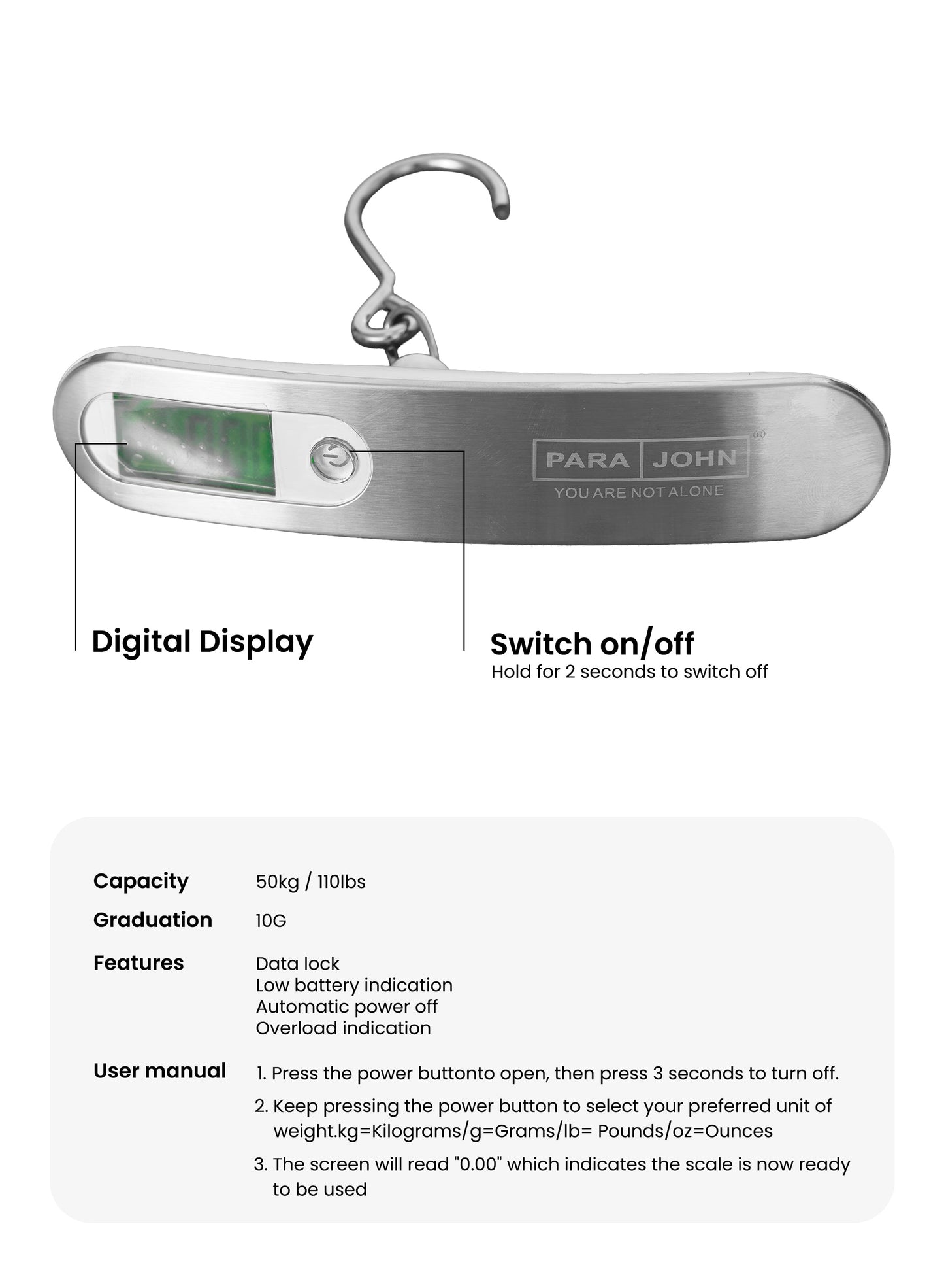 Parajohn Scalex Digital Luggage Scale — High Accuracy Weighing | Portable Travel Scale with Hook  PARAJOHN UAE