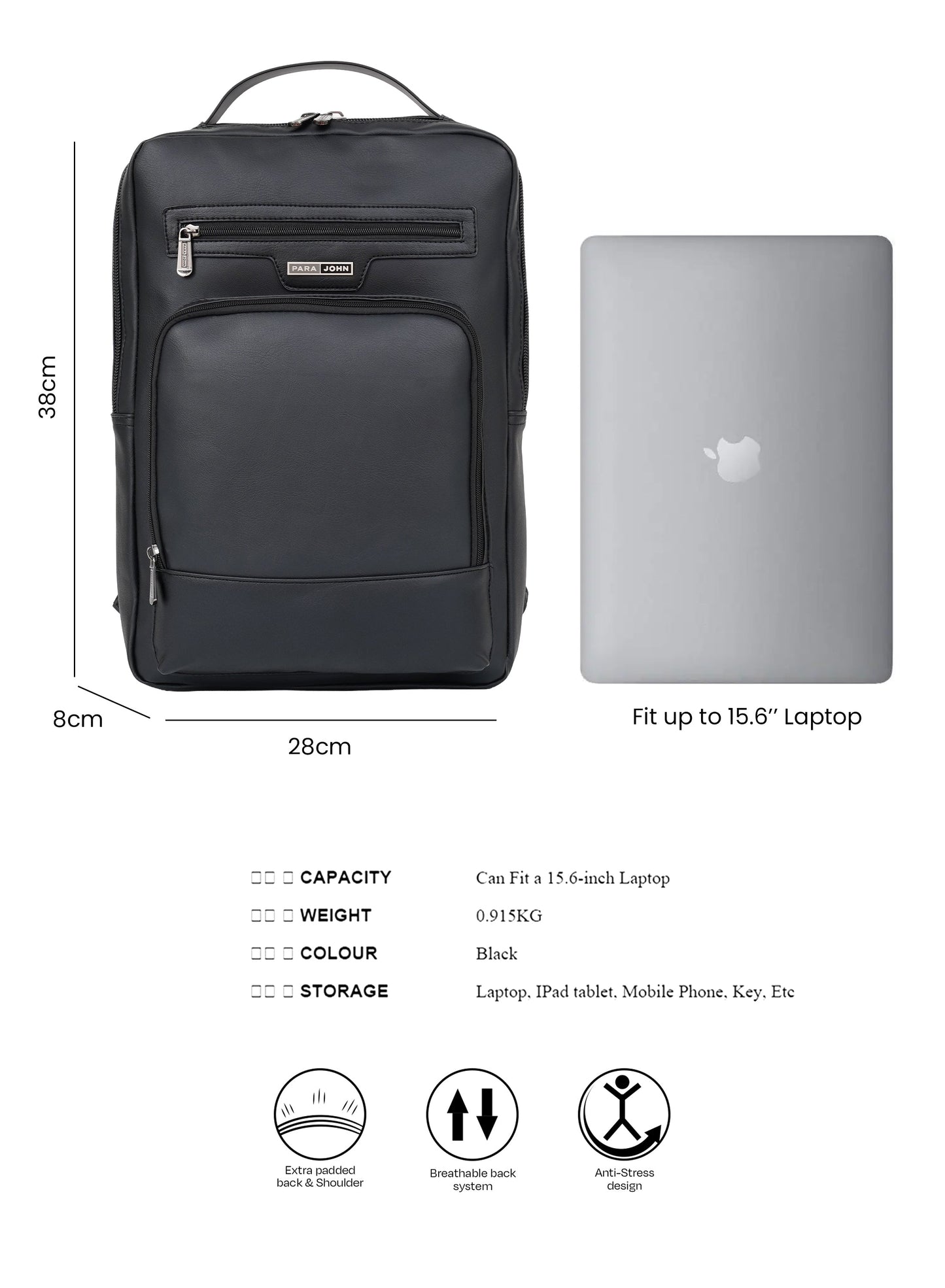 PARA JOHN ExecForm 16 Inch Laptop Backpack for Men – Premium PU Leather Slim Business Office Bag, Padded & Breathable Design  PARAJOHN UAE