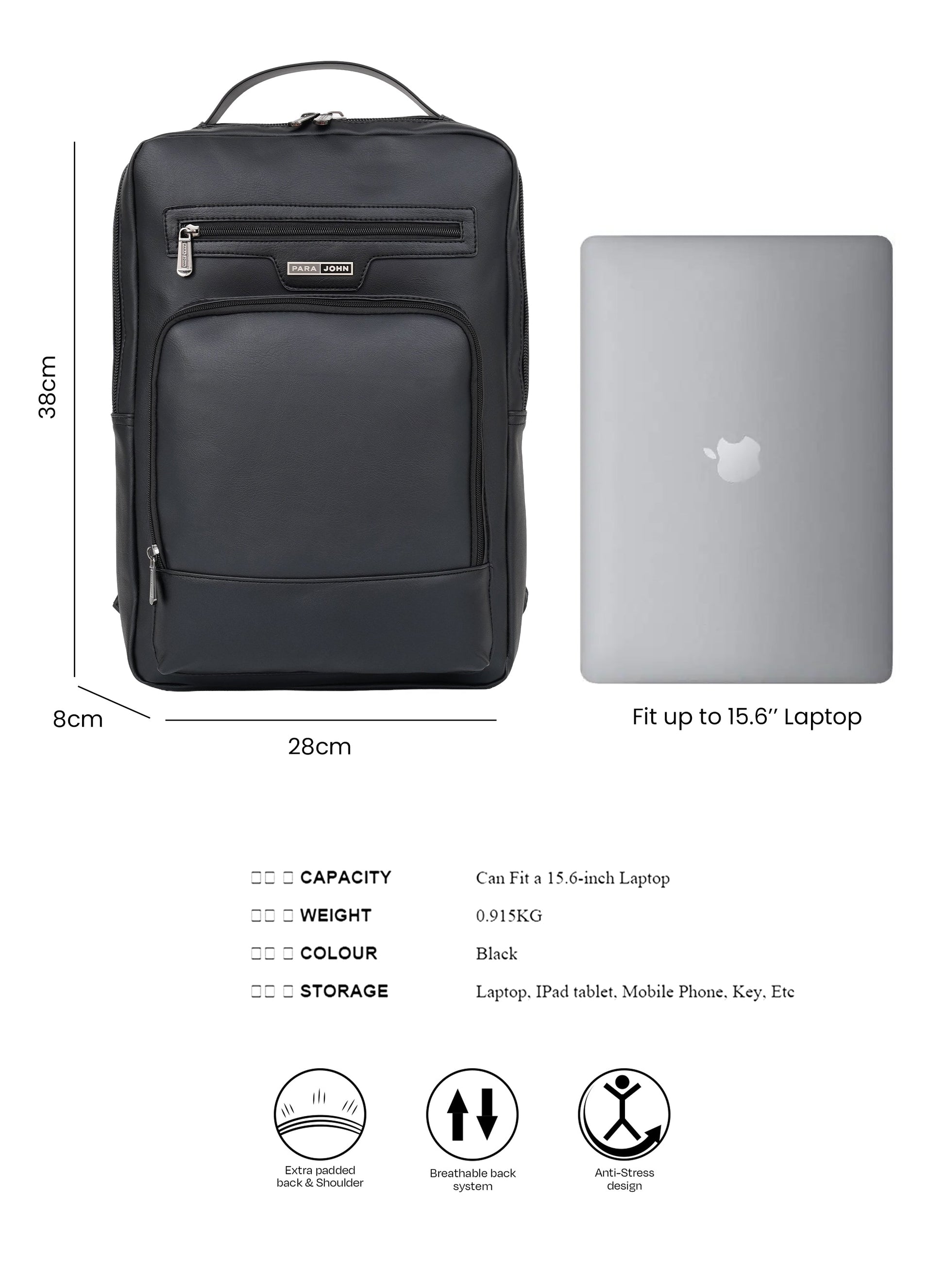 PARA JOHN ExecForm 16 Inch Laptop Backpack for Men – Premium PU Leather Slim Business Office Bag, Padded & Breathable Design  PARAJOHN UAE
