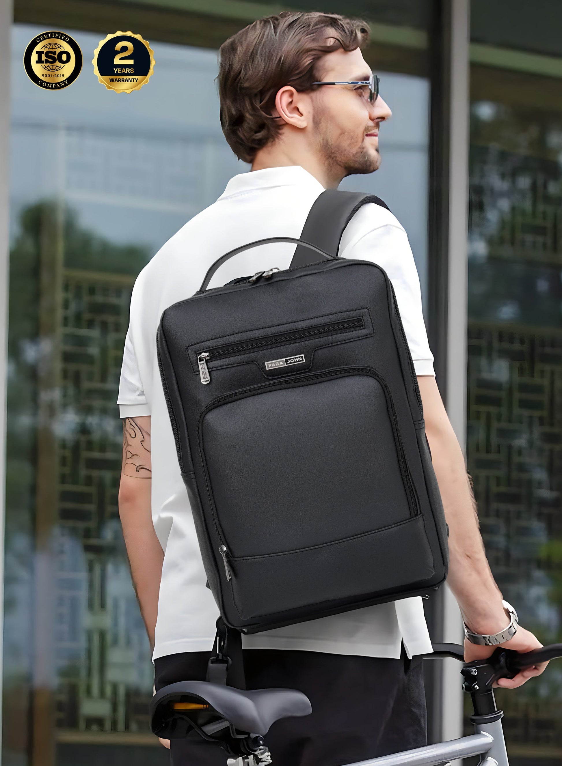 PARA JOHN ExecForm 16 Inch Laptop Backpack for Men – Premium PU Leather Slim Business Office Bag, Padded & Breathable Design  PARAJOHN UAE