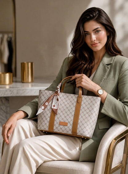Parajohn London Women's Premium Monogram Tote Bag | Luxury Shoulder Handbag | Spacious Everyday Shopping & Office Tote | Elegant Ladies Fashion Bag  PARAJOHN UAE