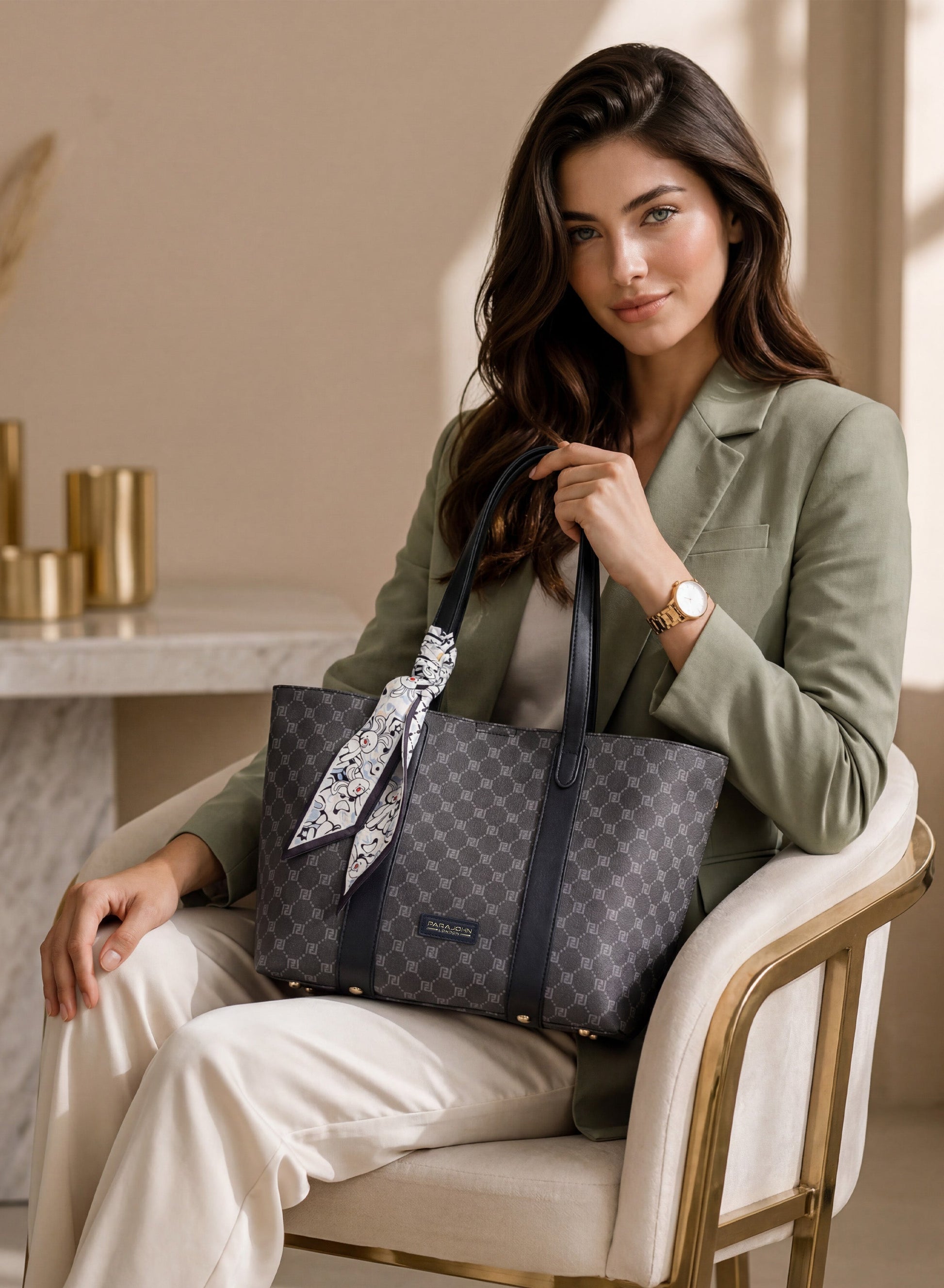 Parajohn London Women's Premium Monogram Tote Bag | Luxury Shoulder Handbag | Spacious Everyday Shopping & Office Tote | Elegant Ladies Fashion Bag  PARAJOHN UAE