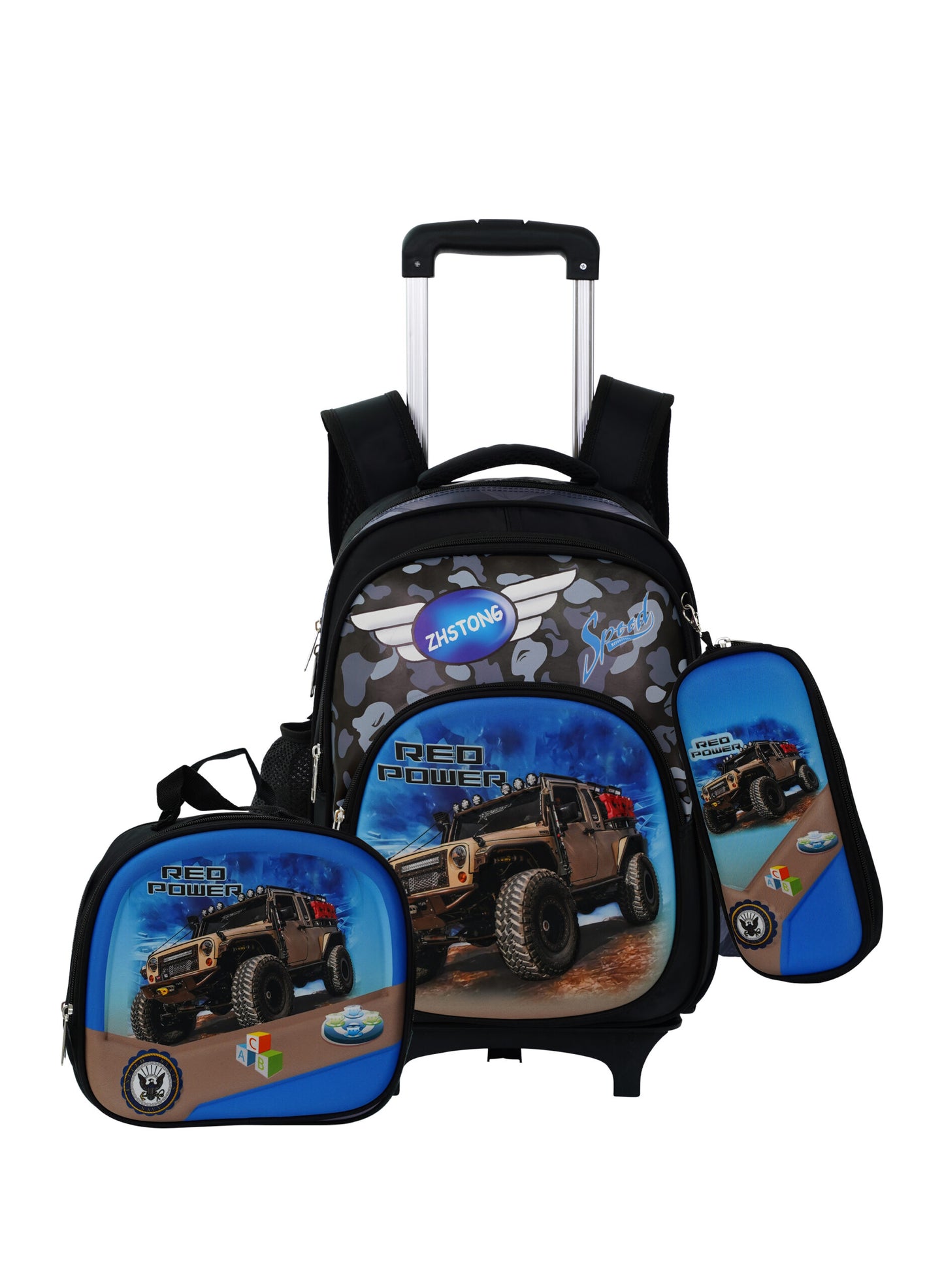 Versatile 3-Piece School Bag Set: Backpack with Trolley, Lunch Box, and Pencil Case