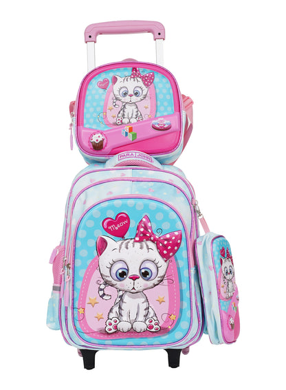 Para John Kiddokit Series Kids 3-Piece Roller School Bag Set – 16 Inch Trolley Backpack, Lunch Bag & Pencil Case  - Pink 2  PARAJOHN UAE