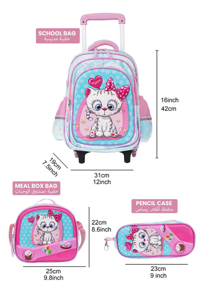 Para John Kiddokit Series Kids 3-Piece Roller School Bag Set – 16 Inch Trolley Backpack, Lunch Bag & Pencil Case  - Pink 2  PARAJOHN UAE