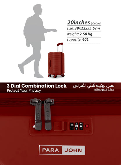 Parajohn Quatrix 1 Piece Cabin Size Polycarbonate Luggage Trolley 55cm