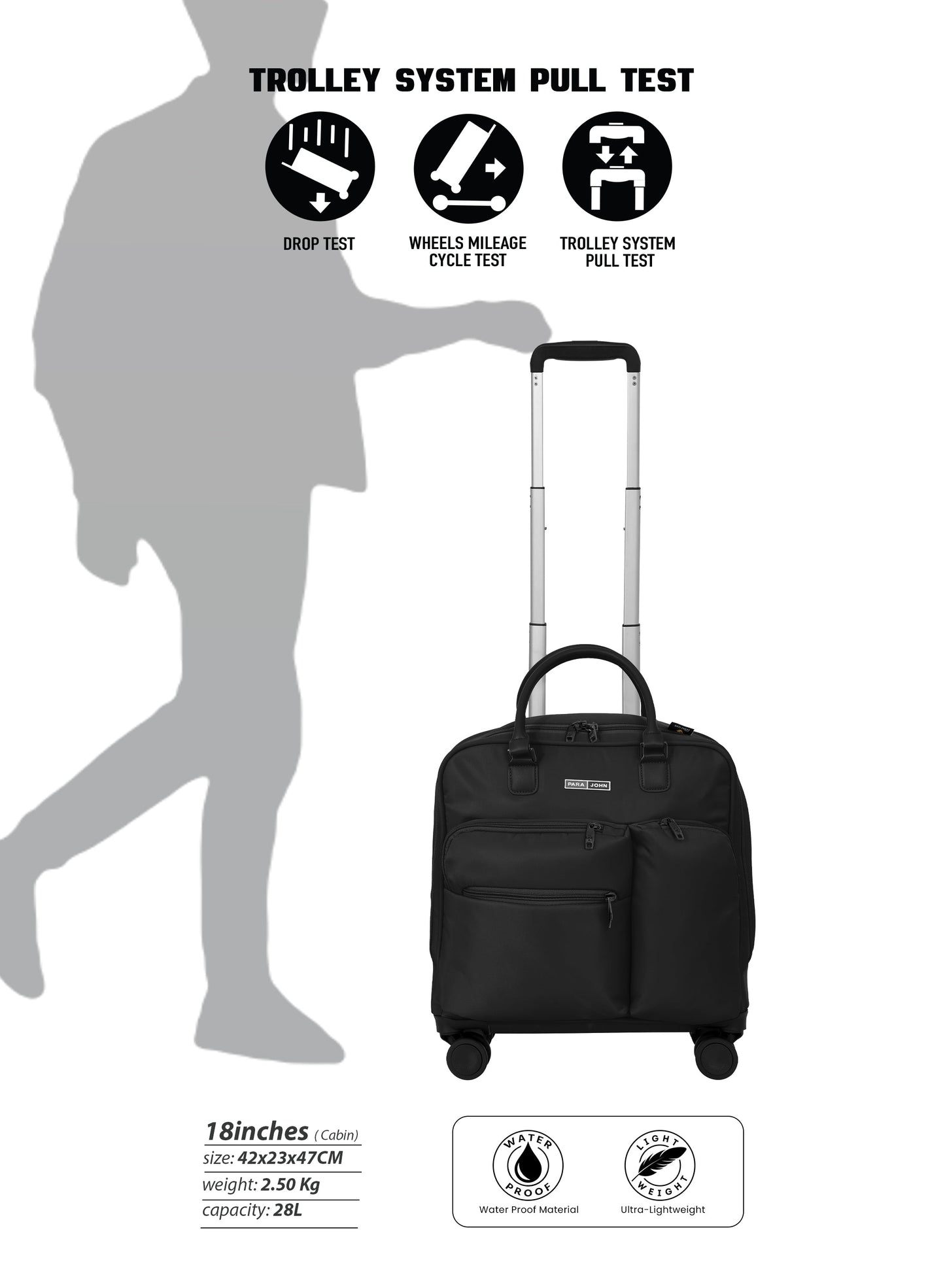 PARAJOHN Mova Cabin Luggage — Ultra-Light Travel Companion | 18” Nylon 8-Wheel Trolley  PARAJOHN UAE