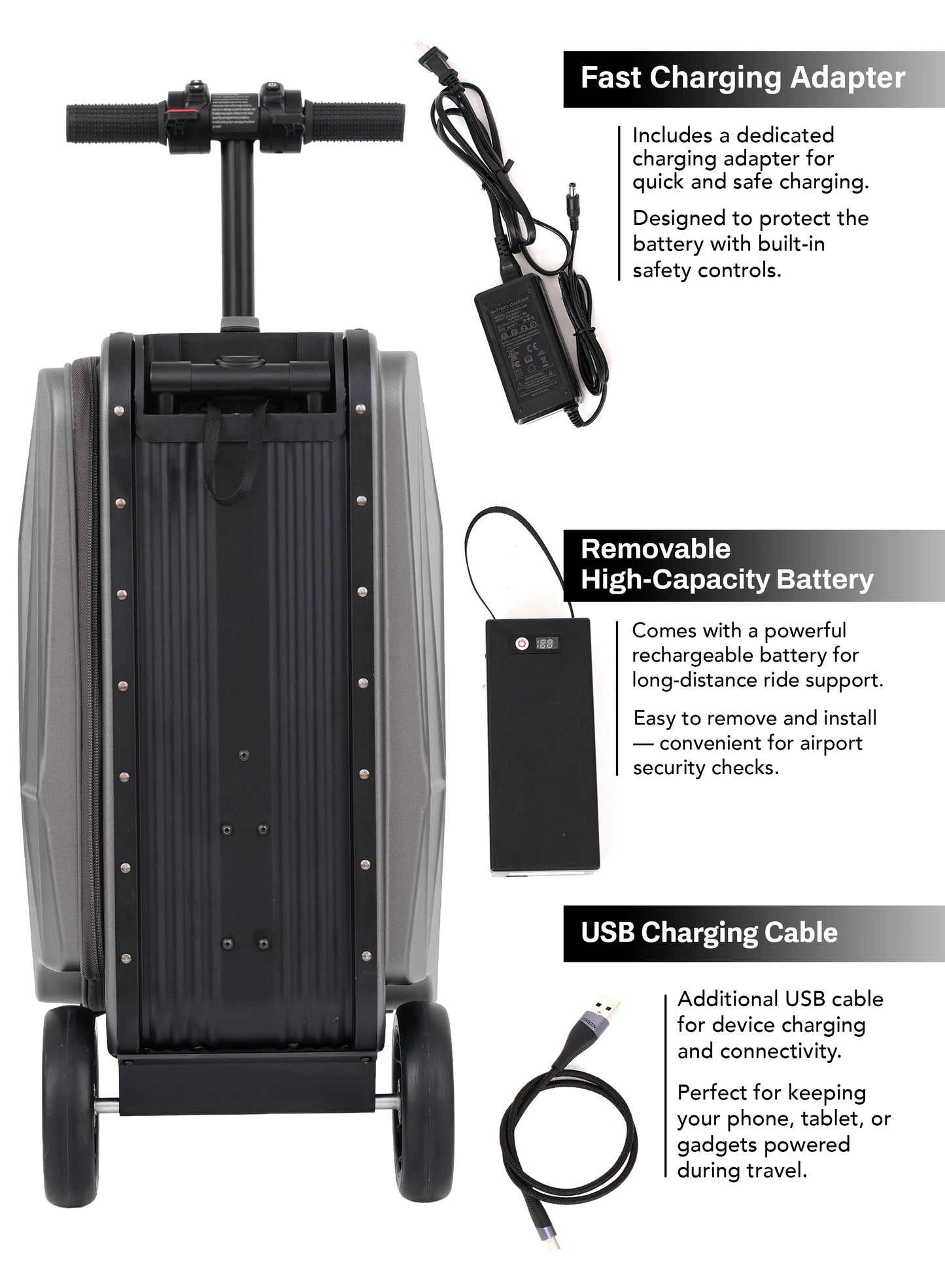Parajohn Etro Cabin Size 20 inches Rideable Aluminum + Polycarbonate Rechargeable Electric Suitcase Scooter