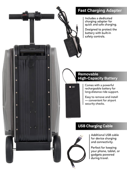 Parajohn Etro Cabin Size 20 inches Rideable Aluminum + Polycarbonate Rechargeable Electric Suitcase Scooter