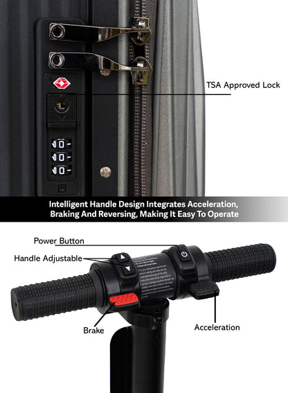 Parajohn Etro Cabin Size 20 inches Rideable Aluminum + Polycarbonate Rechargeable Electric Suitcase Scooter