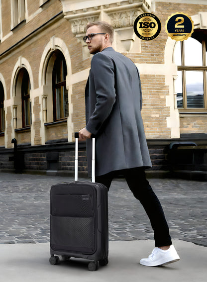 Parajohn PrimeFlex Front Open Cabin Size 20 inches luggage with Premium ABS +Nylon Material- 55 cms carrying 10kg|8 Wheels Hard Sided Trolley