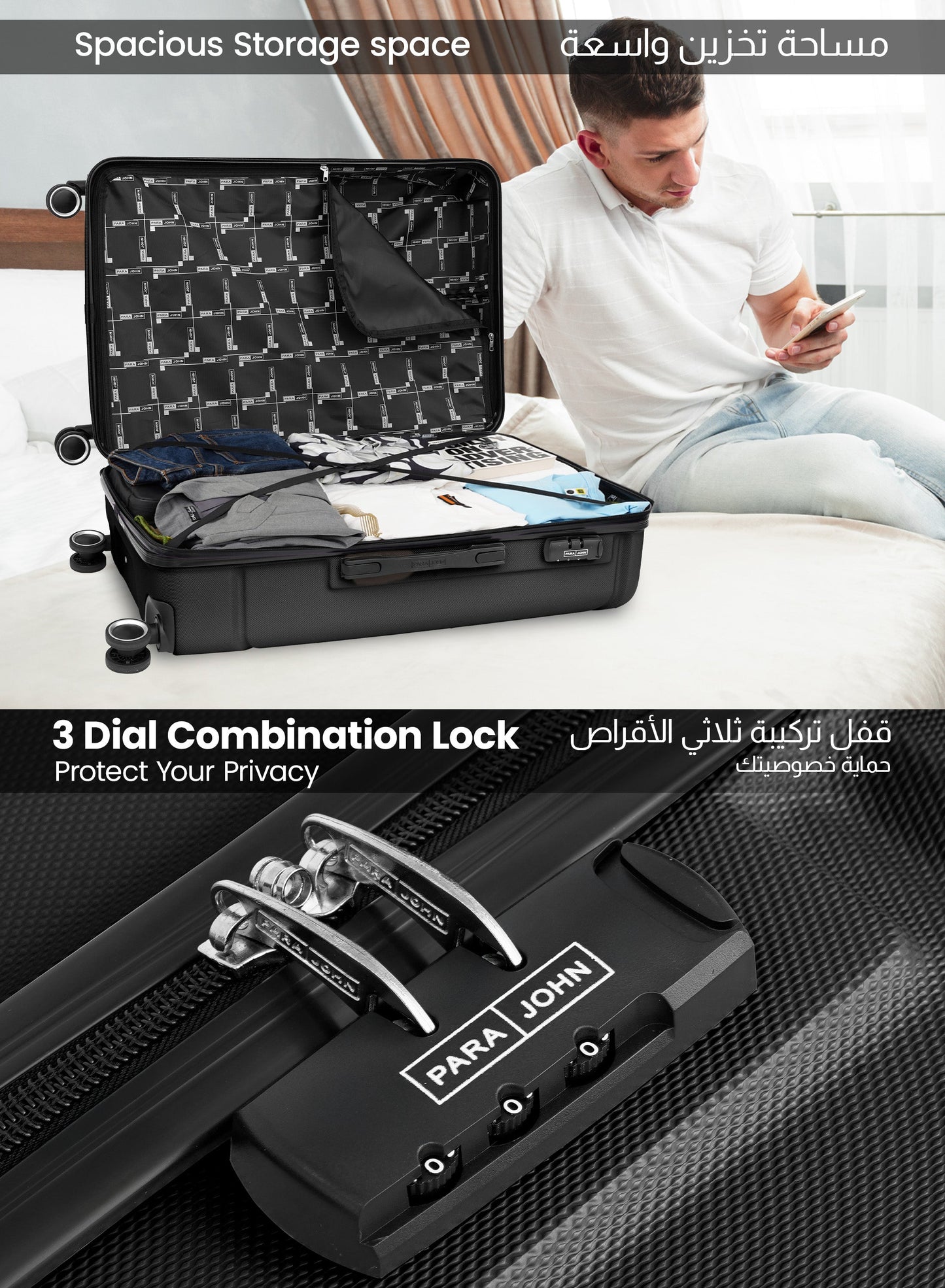 Parajohn Crista Series Set of 2 Luggage | Lightweight Small 10KG & Large 30KG ABS 8 Wheels Trolley Hardsided Travel Suitcase PARA JOHN