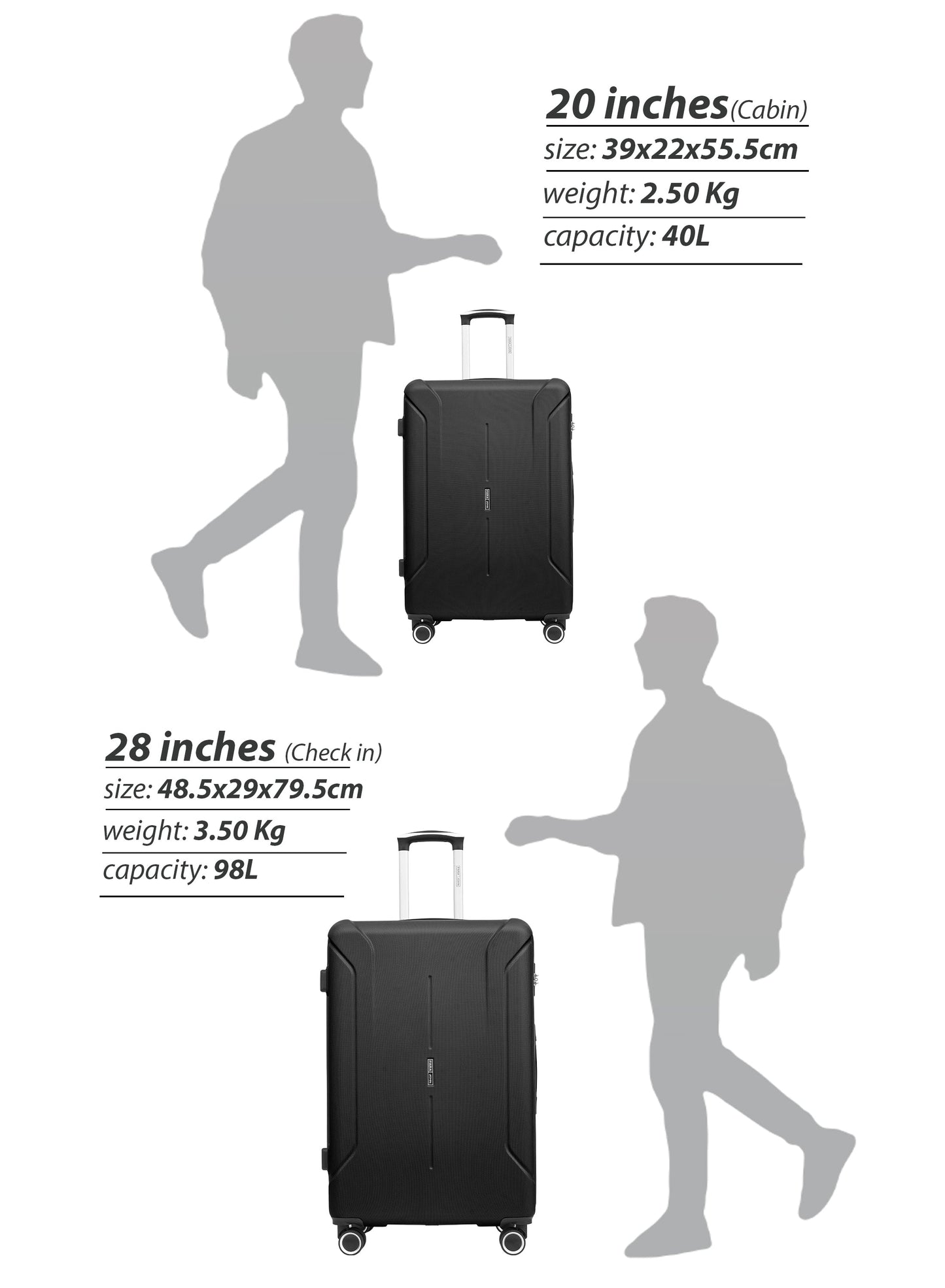 Parajohn Crista Series Set of 2 Luggage | Lightweight Small 10KG & Large 30KG ABS 8 Wheels Trolley Hardsided Travel Suitcase PARA JOHN
