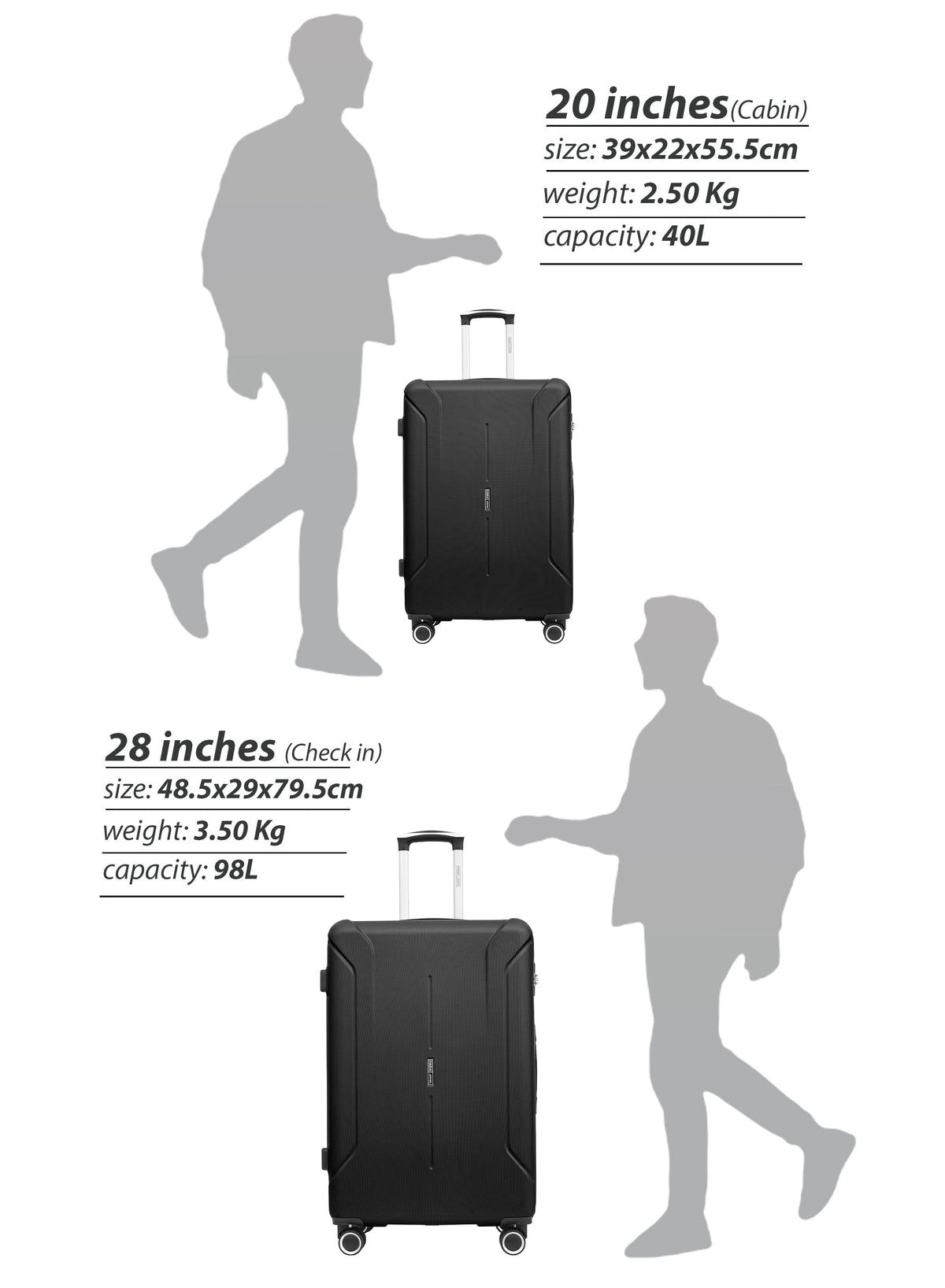 Parajohn Crista Series Set of 2 Luggage | Lightweight Small 10KG & Large 30KG ABS 8 Wheels Trolley Hardsided Travel Suitcase  PARAJOHN UAE