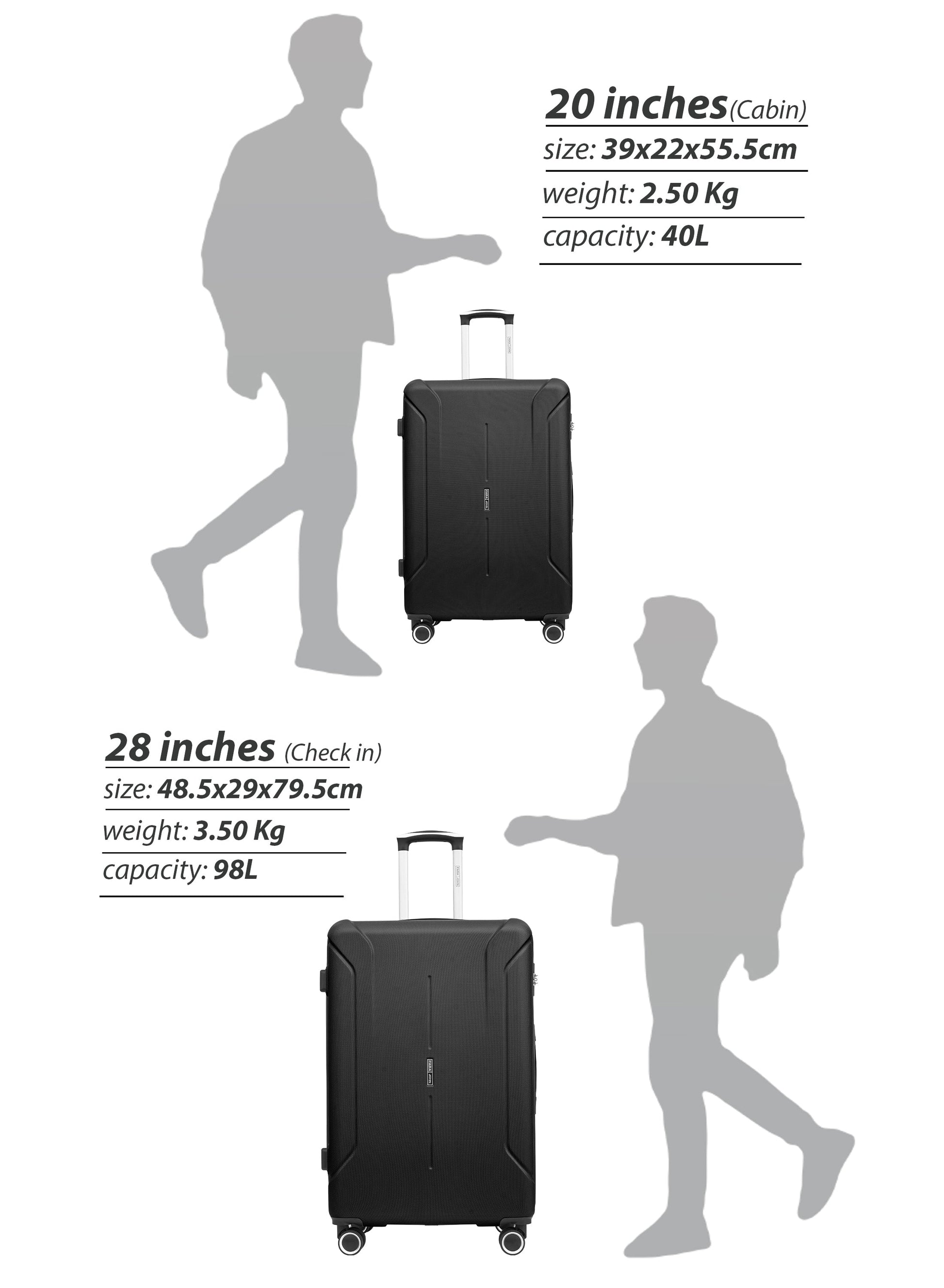 Parajohn Crista Series Set of 2 Luggage | Lightweight Small 10KG & Large 30KG ABS 8 Wheels Trolley Hardsided Travel Suitcase PARA JOHN