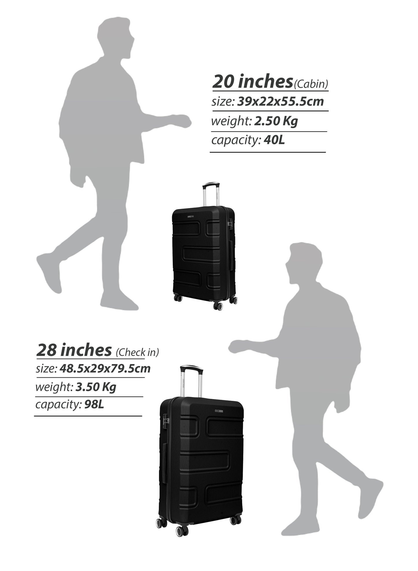 Parajohn Brickbox Series Set of 2 Luggage | Lightweight Small 10KG & Large 30KG ABS 8 Wheels Trolley Hardsided Travel Suitcase PARA JOHN