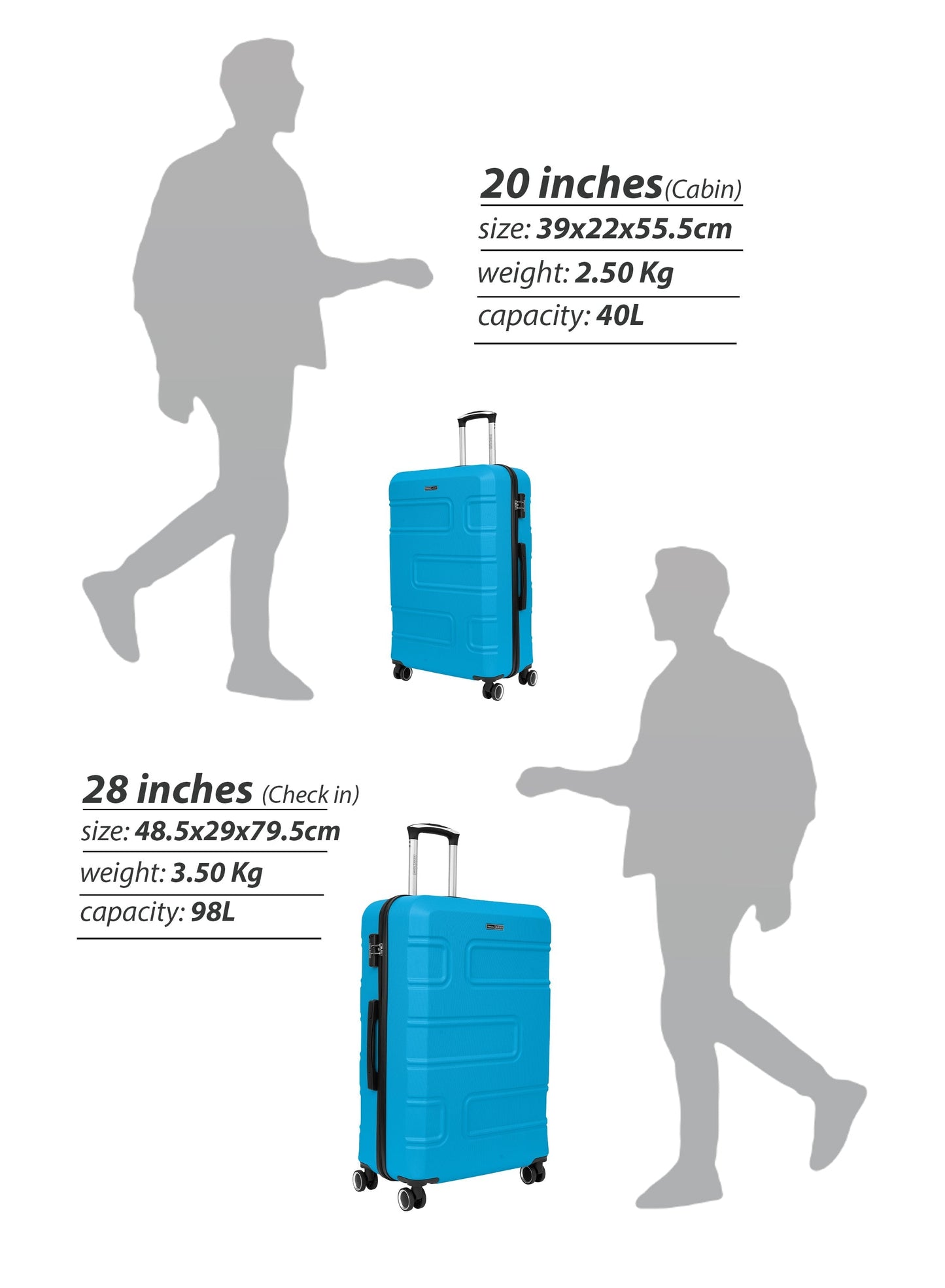 Parajohn Brickbox Series Set of 2 Luggage | Lightweight Small 10KG & Large 30KG ABS 8 Wheels Trolley Hardsided Travel Suitcase PARA JOHN