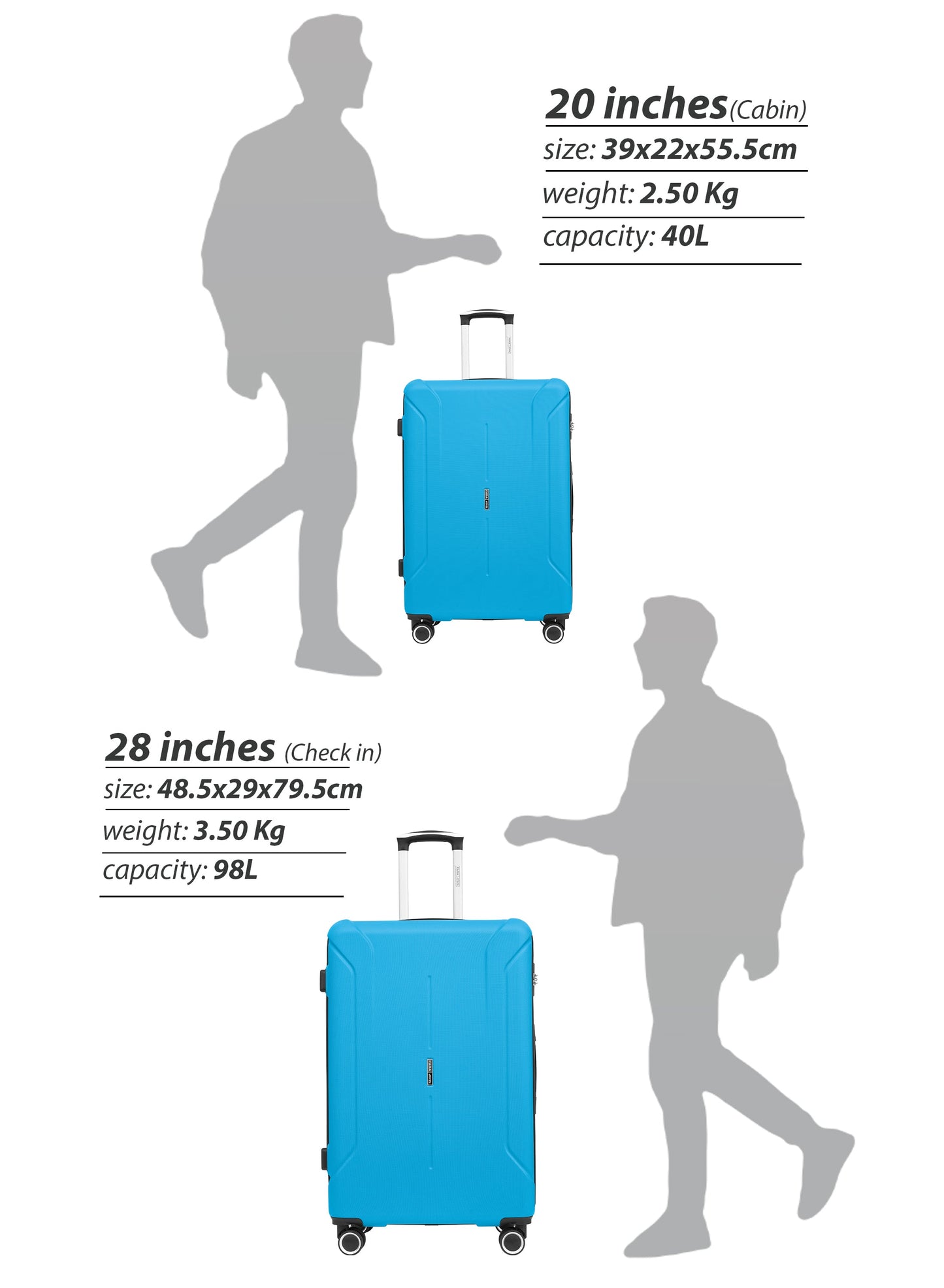 Parajohn Crista Series Set of 2 Luggage | Lightweight Small 10KG & Large 30KG ABS 8 Wheels Trolley Hardsided Travel Suitcase PARA JOHN