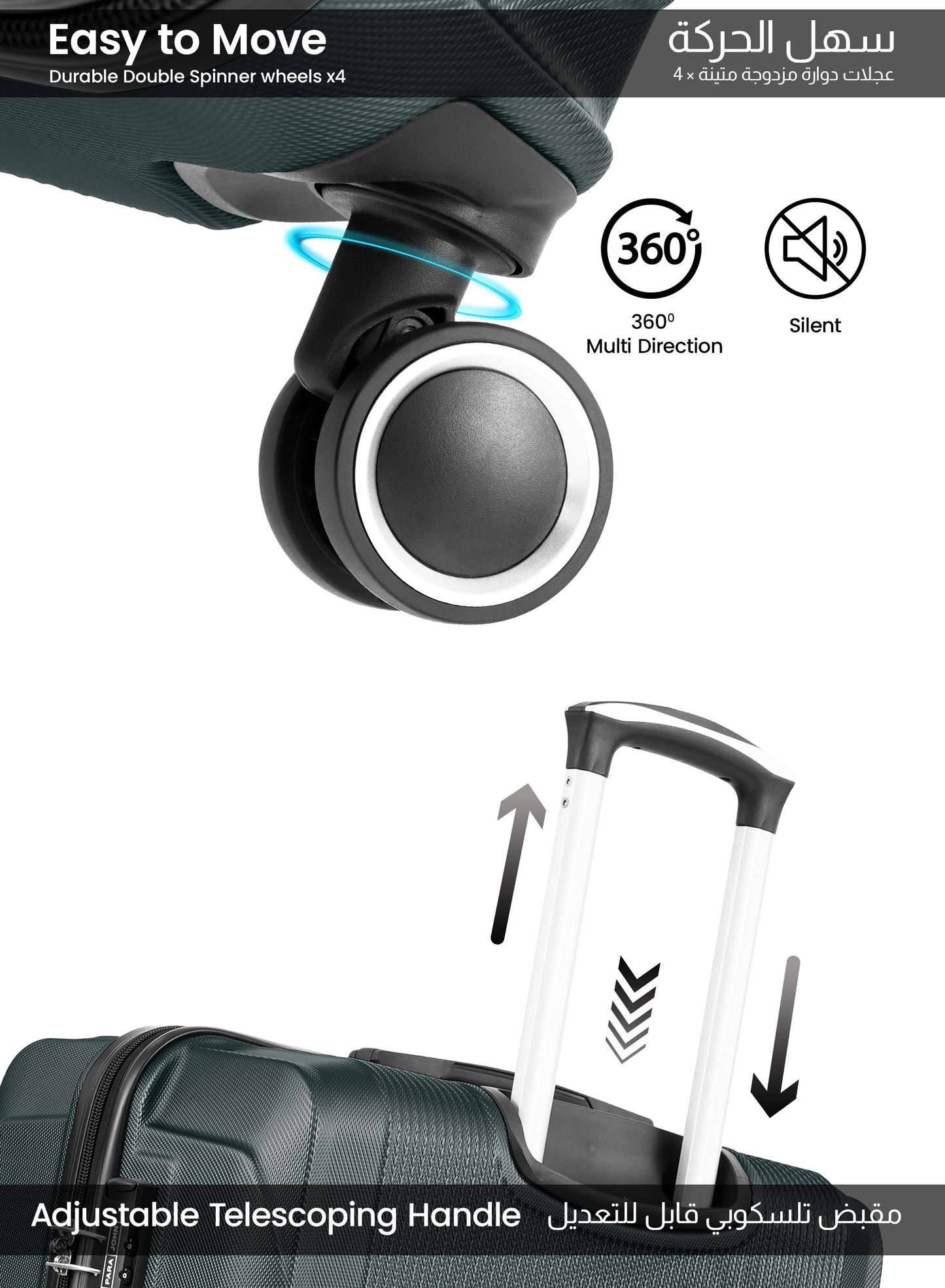 Parajohn Armorix Series Set of 2 Luggage | Lightweight Small 10KG & Large 30KG ABS 8 Wheels Trolley Hardsided Travel Suitcase