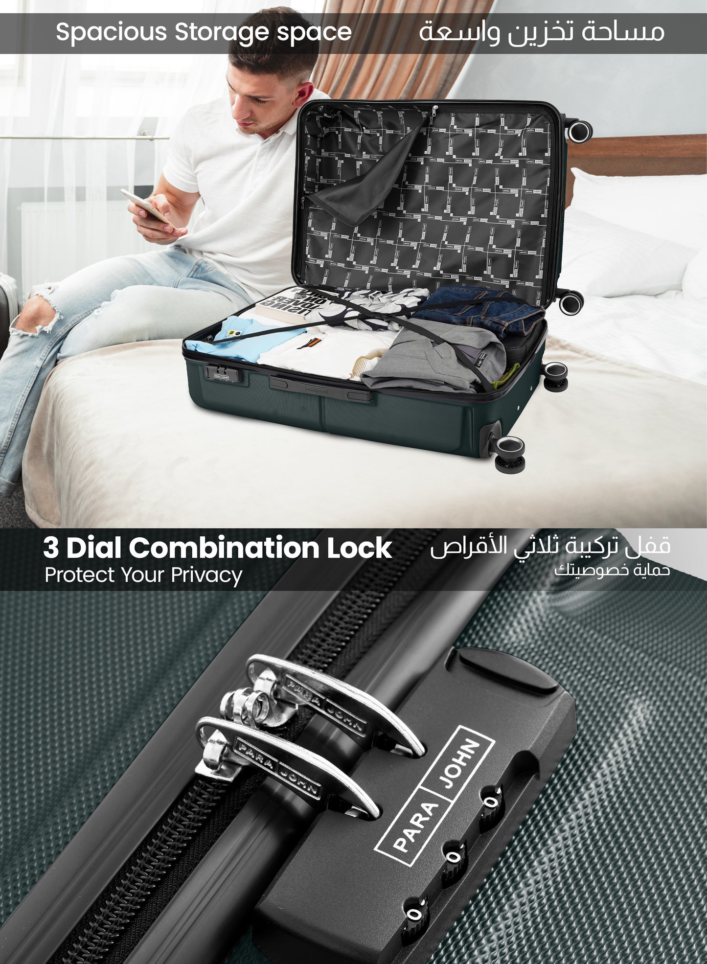 Parajohn Armorix Series Set of 2 Luggage | Lightweight Small 10KG & Large 30KG ABS 8 Wheels Trolley Hardsided Travel Suitcase