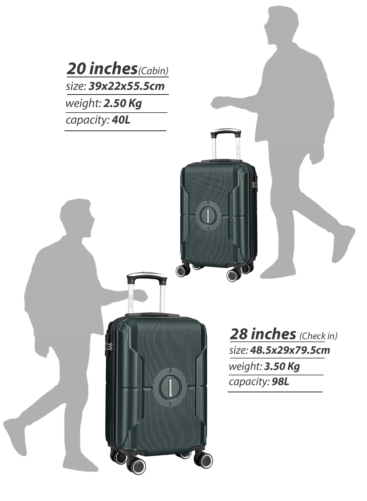 Parajohn Armorix Series Set of 2 Luggage | Lightweight Small 10KG & Large 30KG ABS 8 Wheels Trolley Hardsided Travel Suitcase